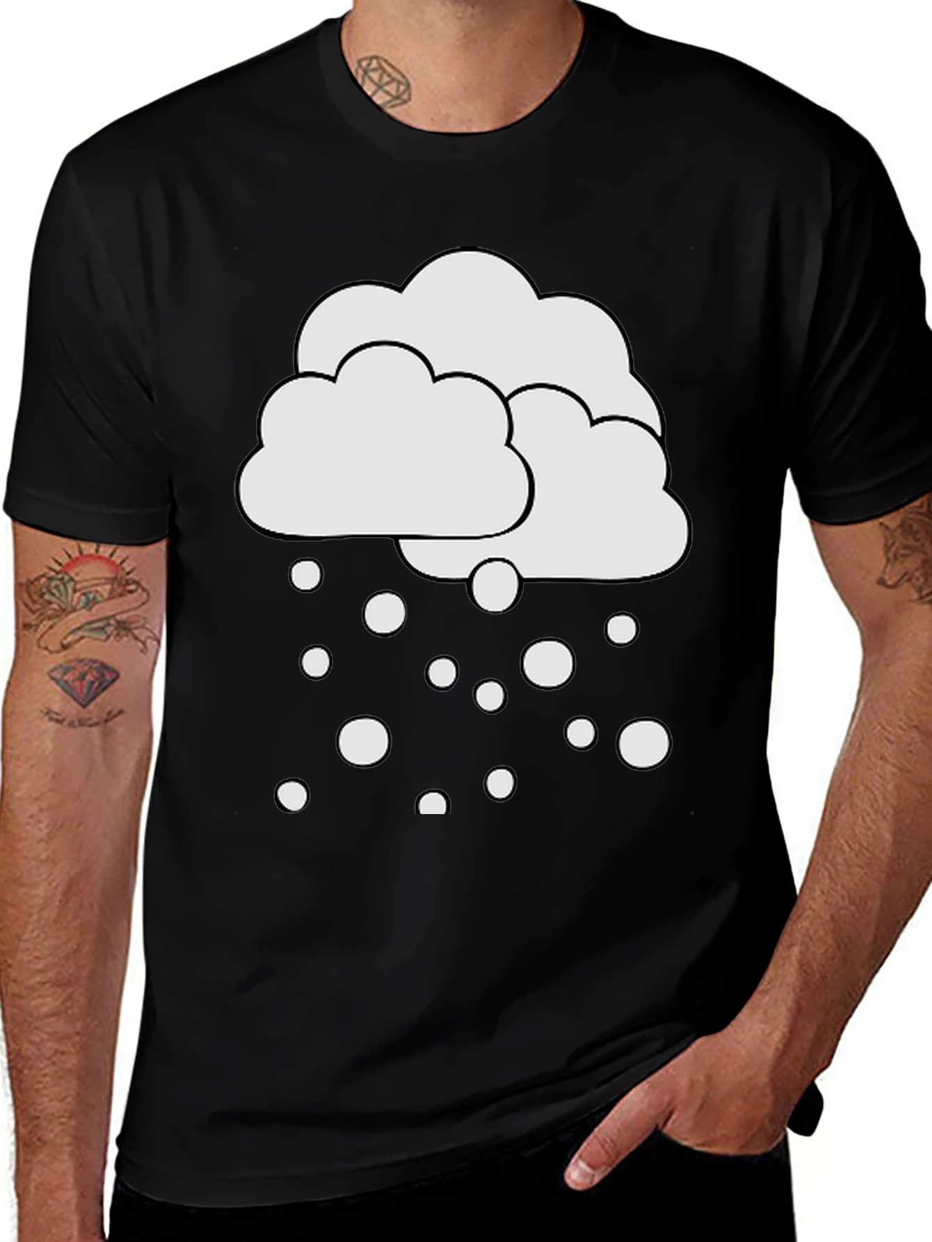 Cloudy Snowfall Graphic Tee - Black Cotton Casual Shirt