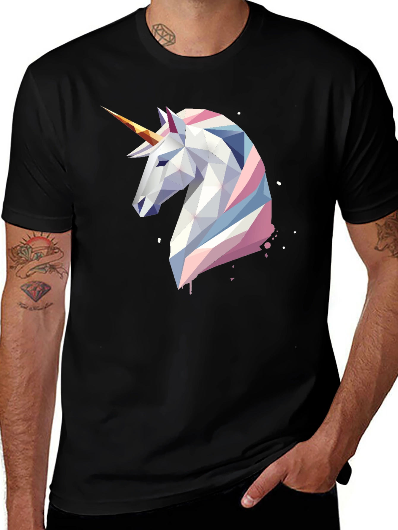 Variant 8 of Geometric Unicorn Graphic Tee - Black Cotton Blend Shirt