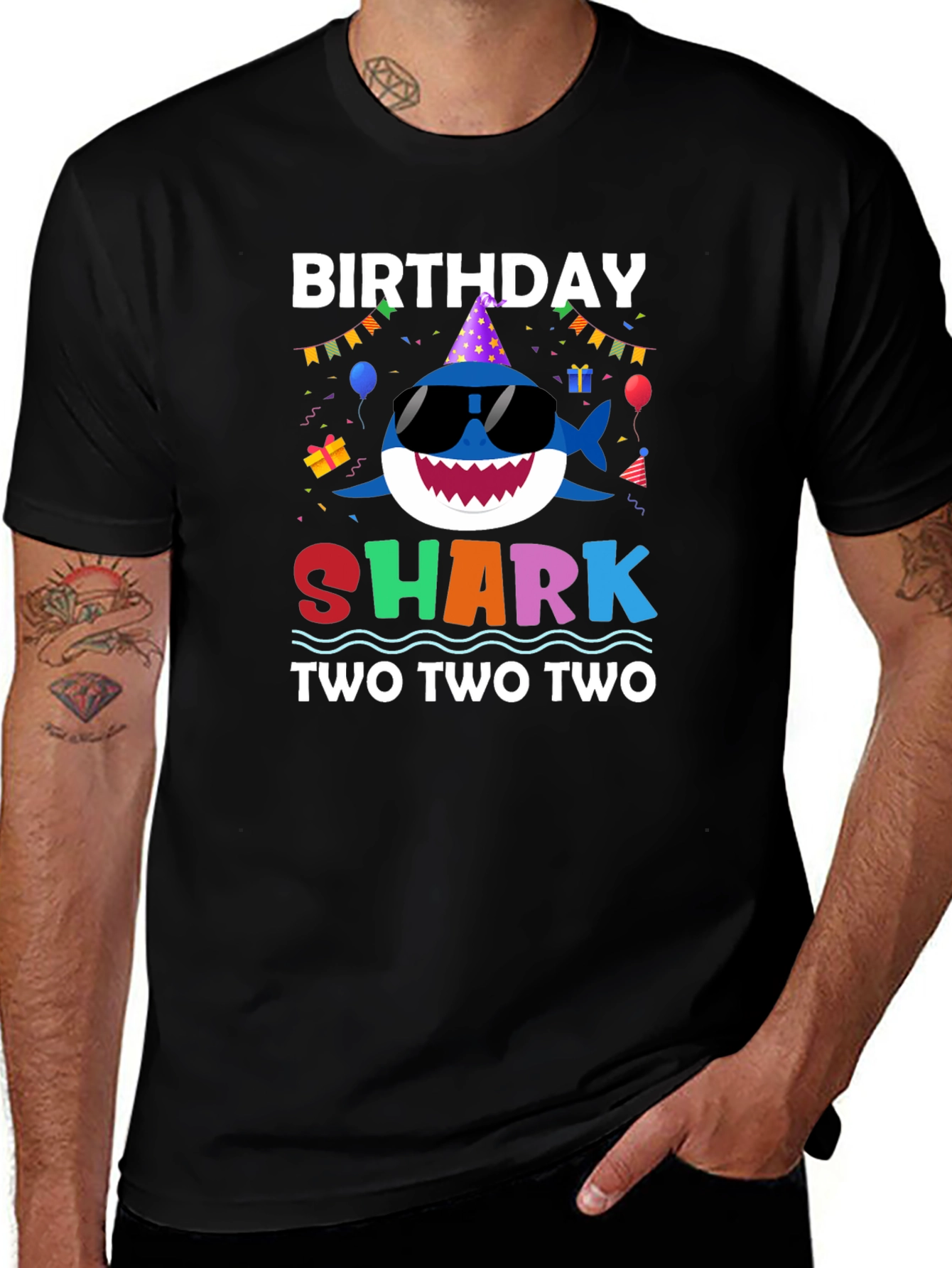 Variant 24 of Birthday Shark Two Two Two Black T-Shirt