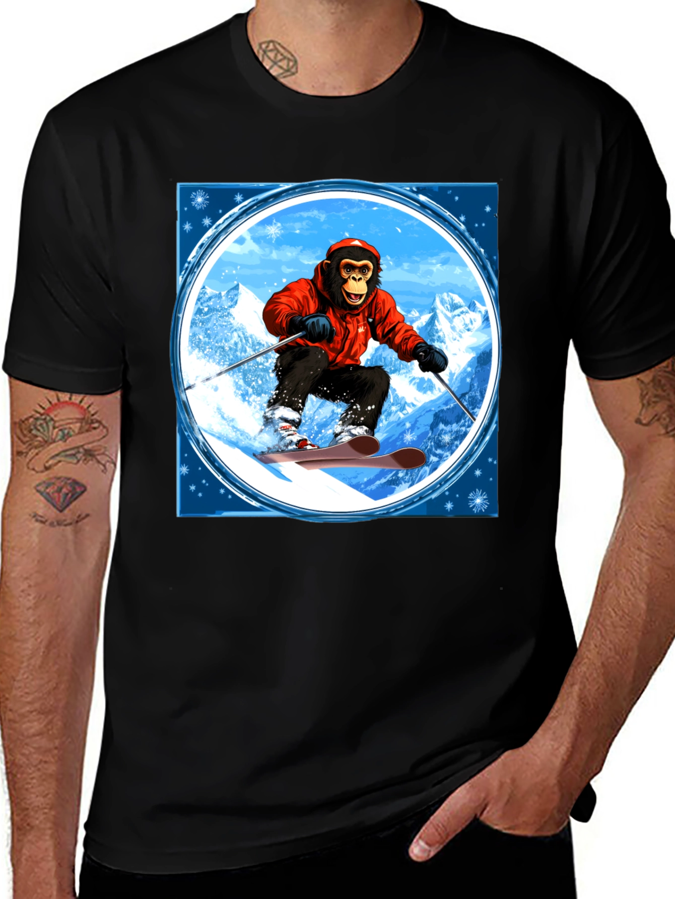 Variant 3 of Skiing Monkey Graphic T-Shirt