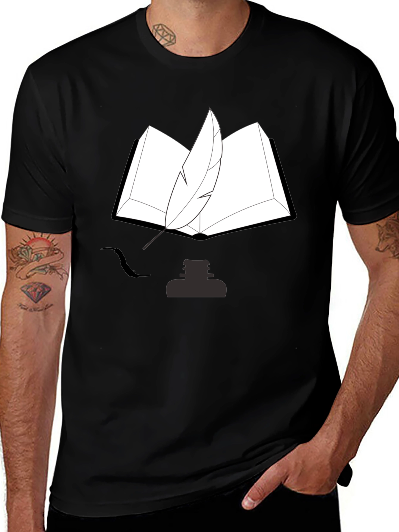 Variant 28 of Writer's Tee: Book, Quill, and Ink T-Shirt