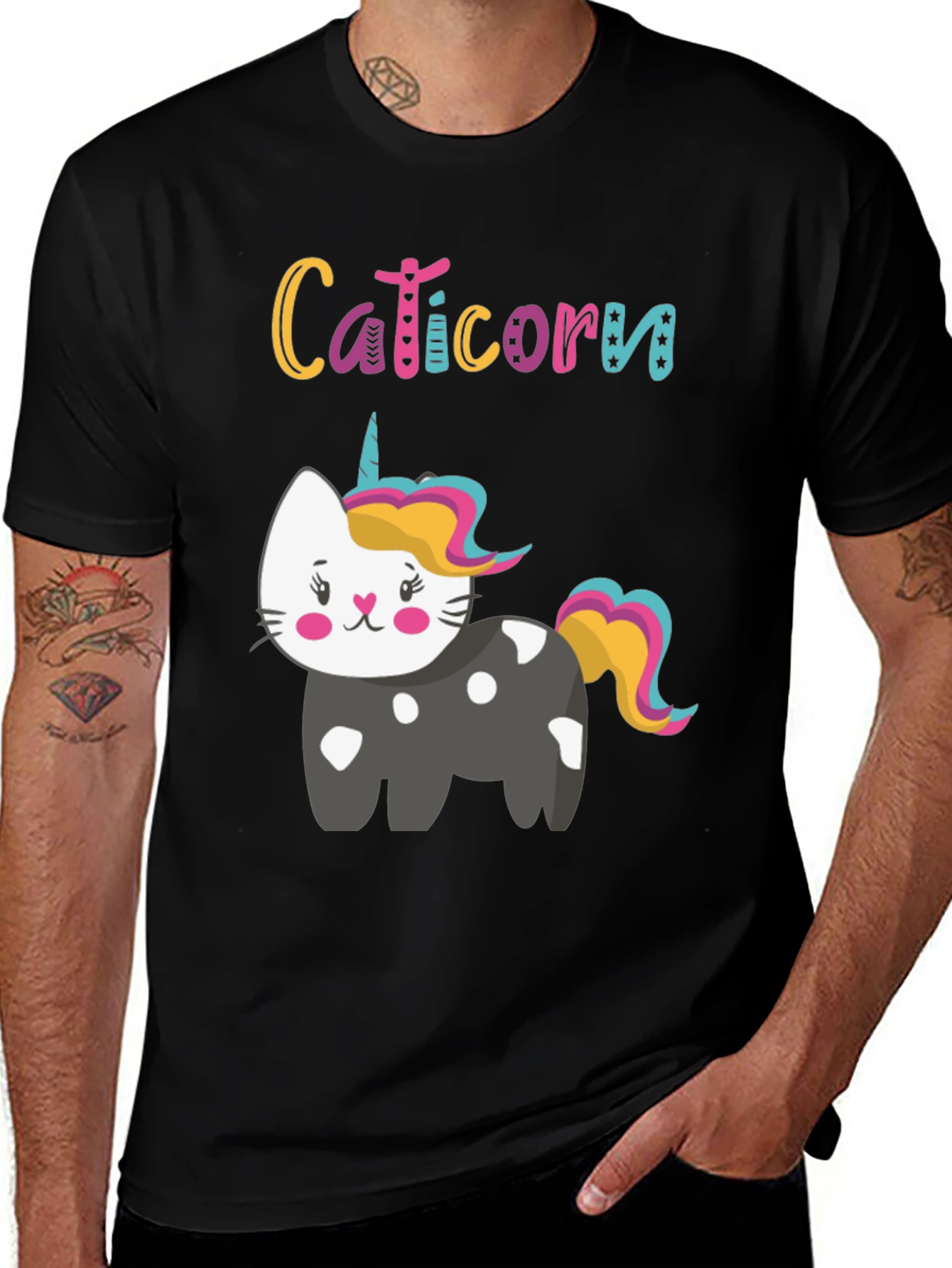 Caticorn Black Tee - Cute Cat Unicorn Design
