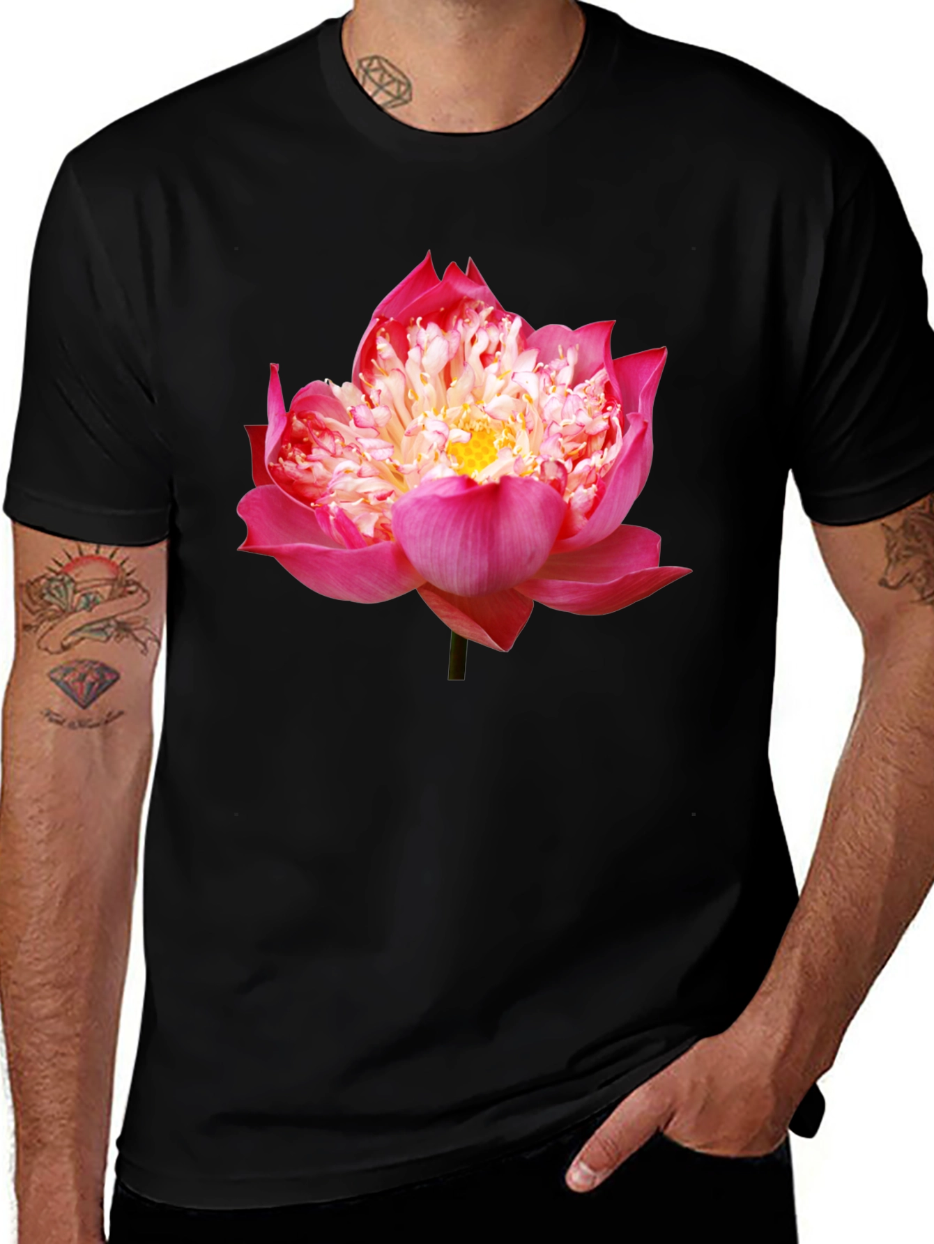 Variant 15 of Lotus Flower Graphic Black T-Shirt