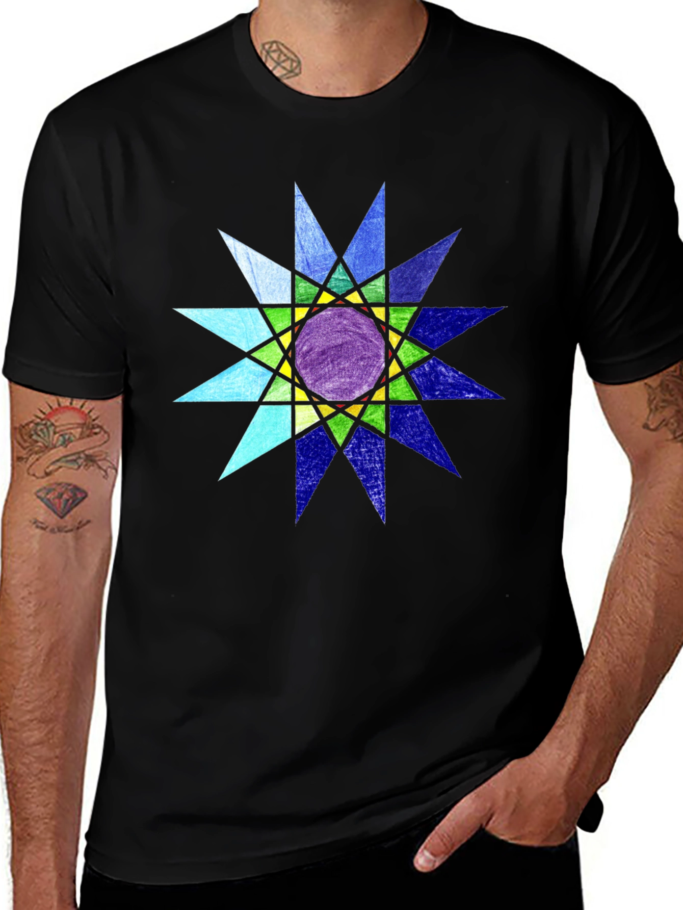 Variant 7 of Geometric Starburst Graphic Black T-Shirt