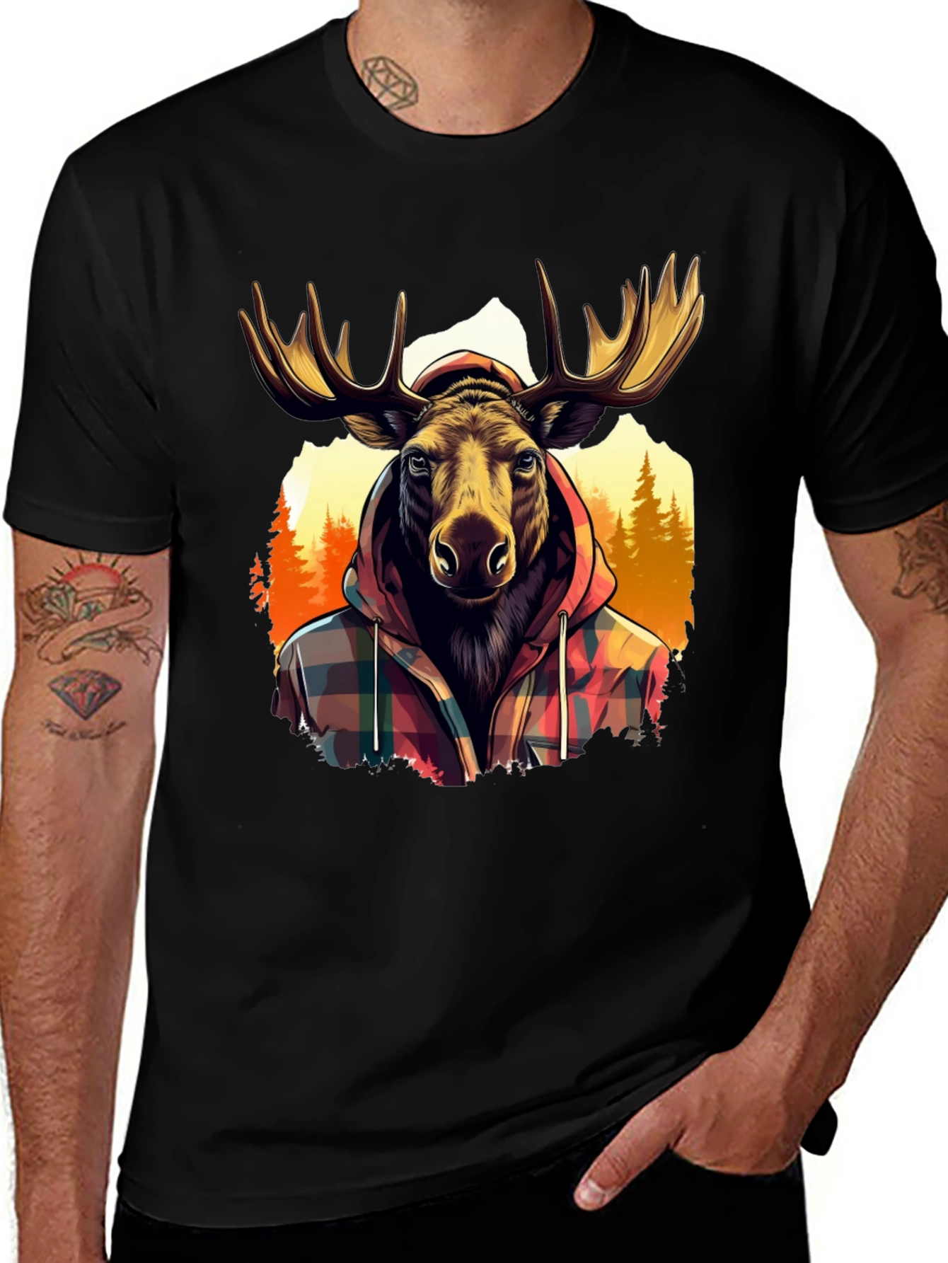 Variant 30 of Moose in Plaid Hoodie Graphic T-Shirt