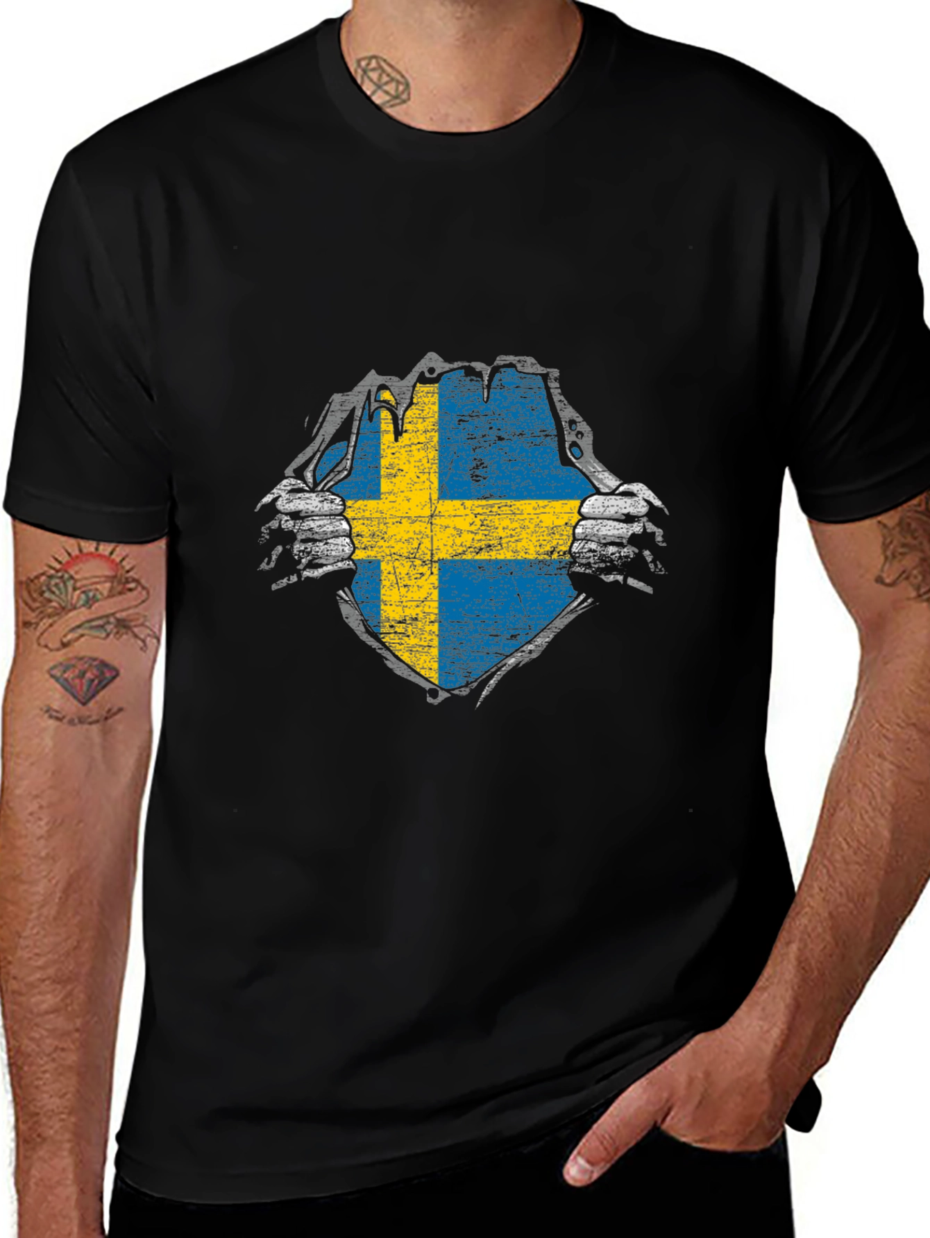 Variant 30 of Sweden Flag T-Shirt - Ripped Patriotic Design