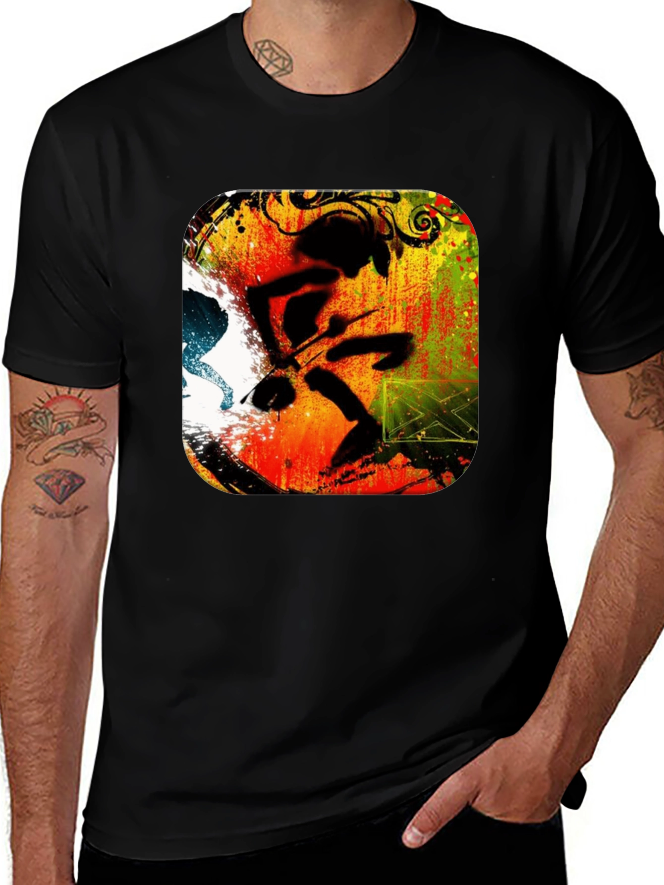 Variant 21 of Abstract Drummer Graphic Black T-Shirt