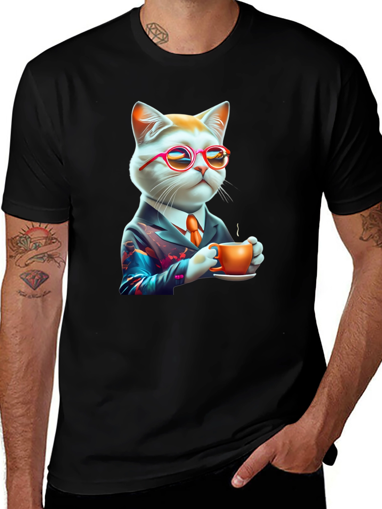 Variant 23 of Cool Cat T-Shirt - Cat with Coffee