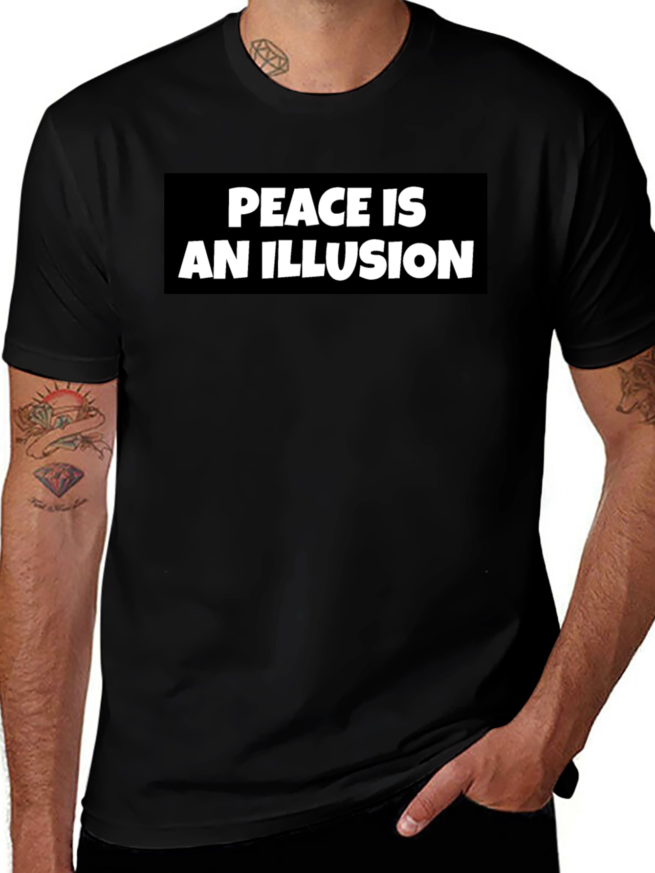 Variant 18 of Peace is an Illusion Graphic Tee - Mens Black T-Shirt