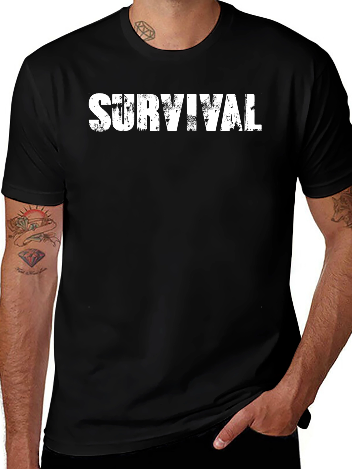 Variant 12 of Survival Graphic Tee - Distressed Print Black Cotton T-Shirt