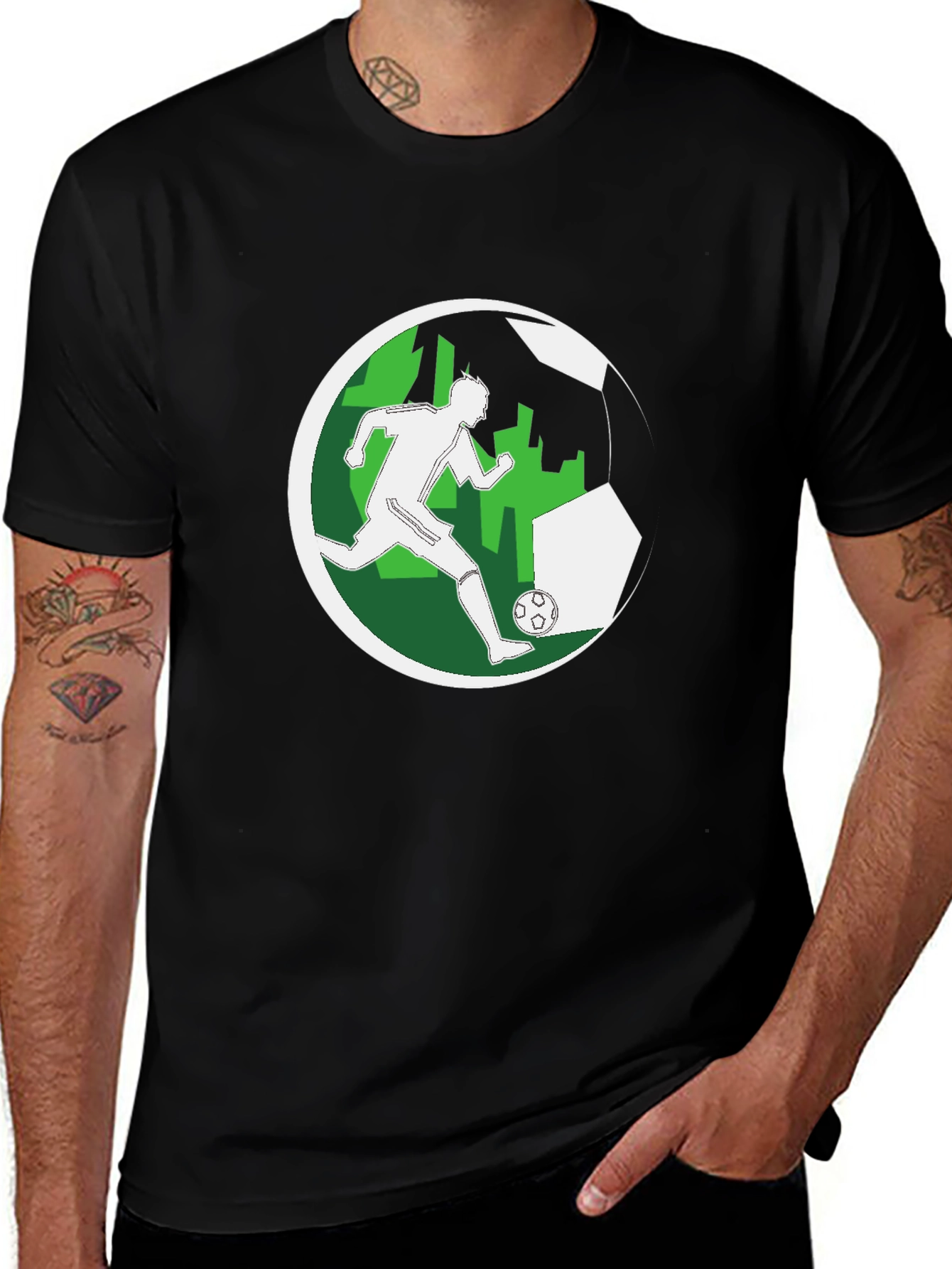 Variant 27 of Soccer Player Graphic Tee - Black Cotton Shirt