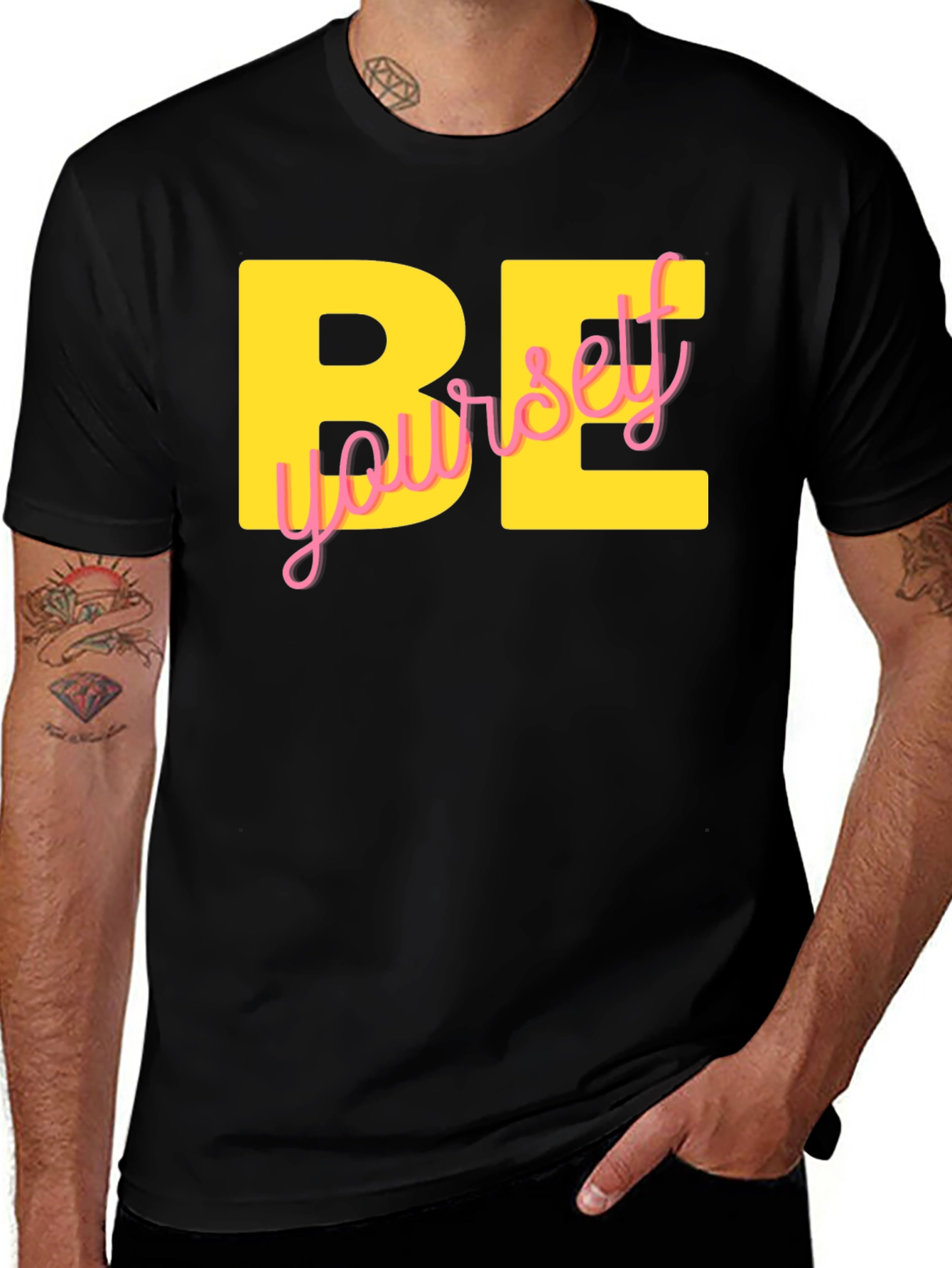 Variant 8 of Be Yourself Graphic Tee - Black Cotton Blend