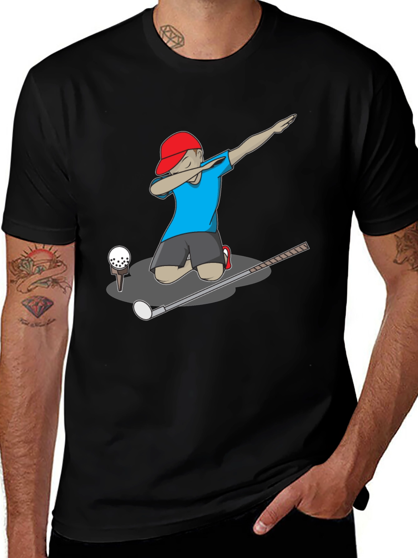 Black Dabbing Golfer Graphic T-Shirt main image
