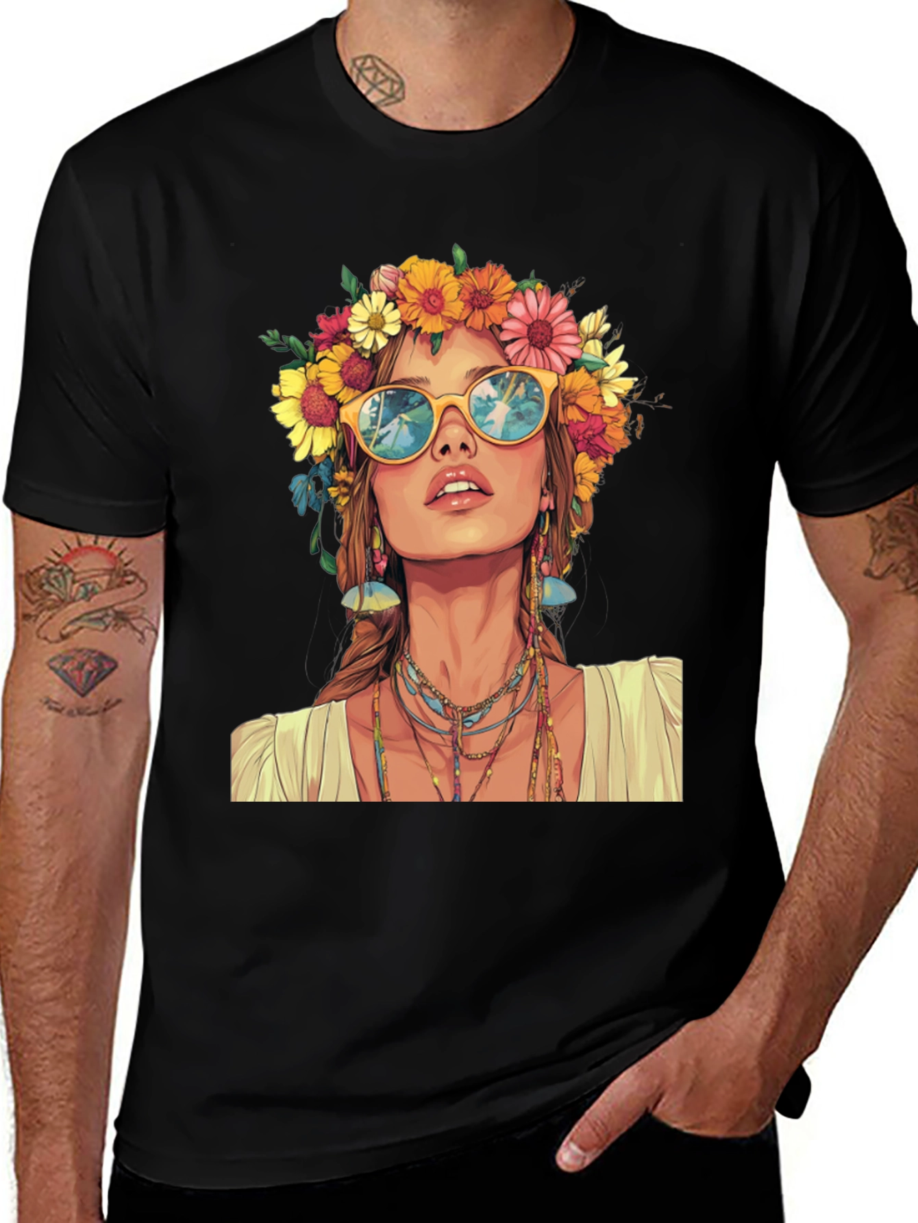 Hippie Girl Graphic T-Shirt - Flower Crown