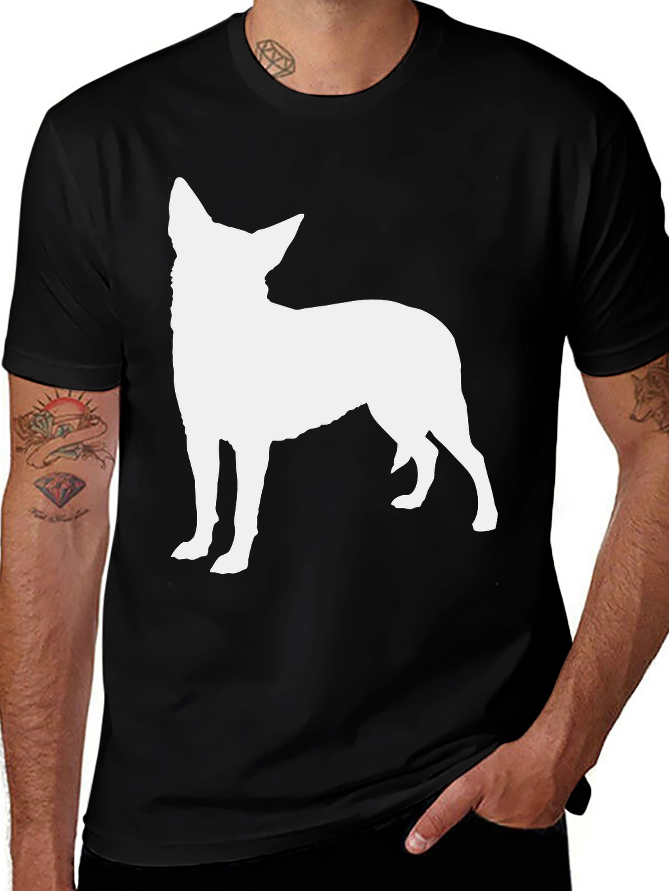 Variant 7 of Dog Silhouette Graphic Tee - Black Cotton