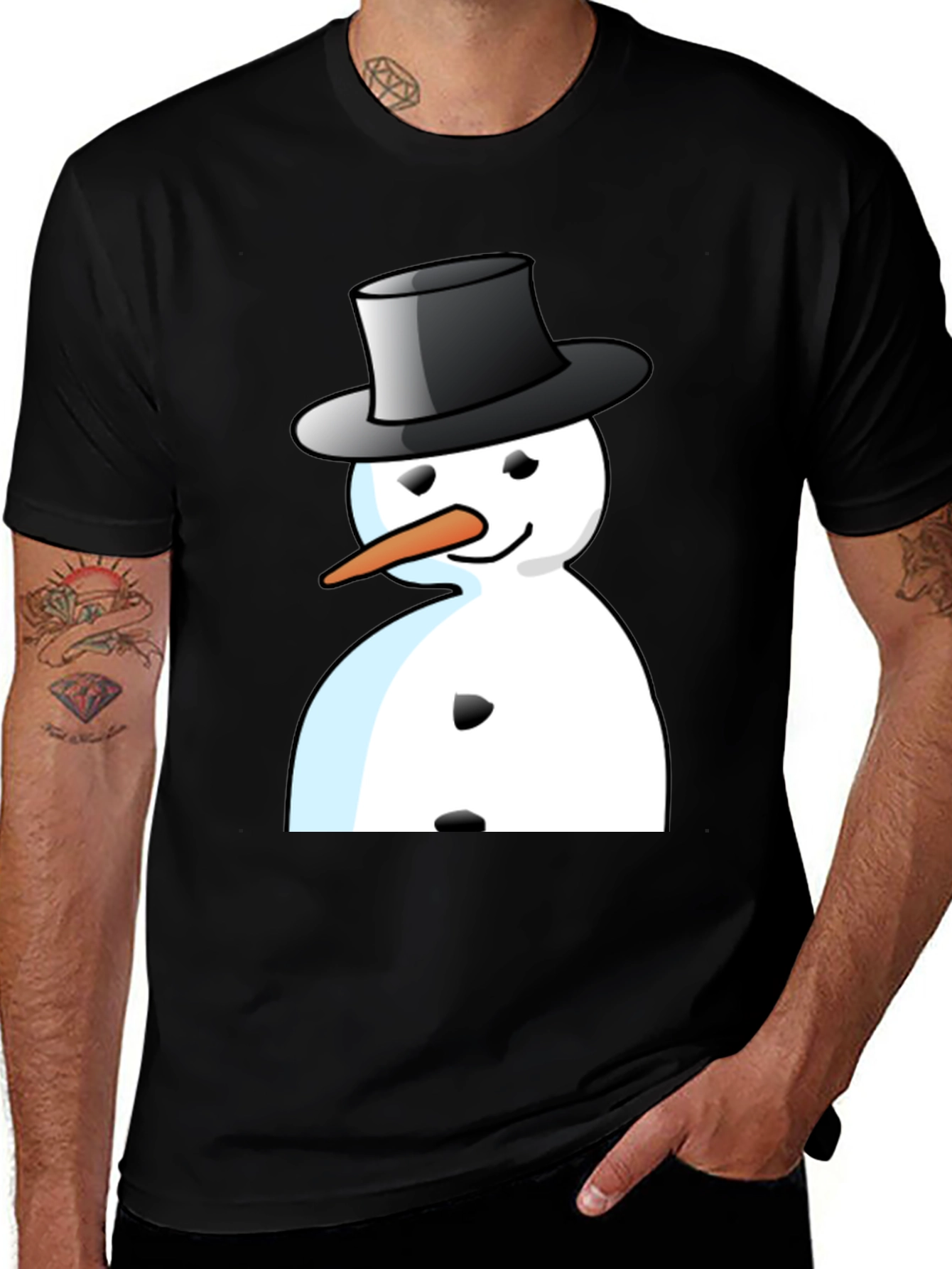 Variant 26 of Snowman Graphic T-Shirt - Black Cotton Blend Tee