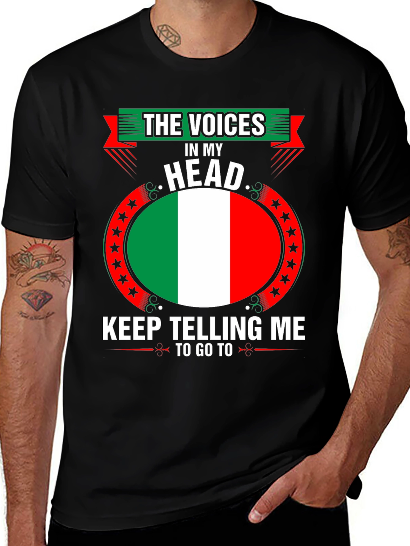 Variant 20 of Funny Italy Flag T-Shirt - Voices in My Head Graphic Tee