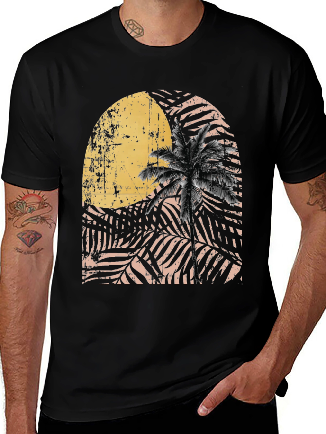 Variant 29 of Tropical Palm Tree Graphic Tee - Black