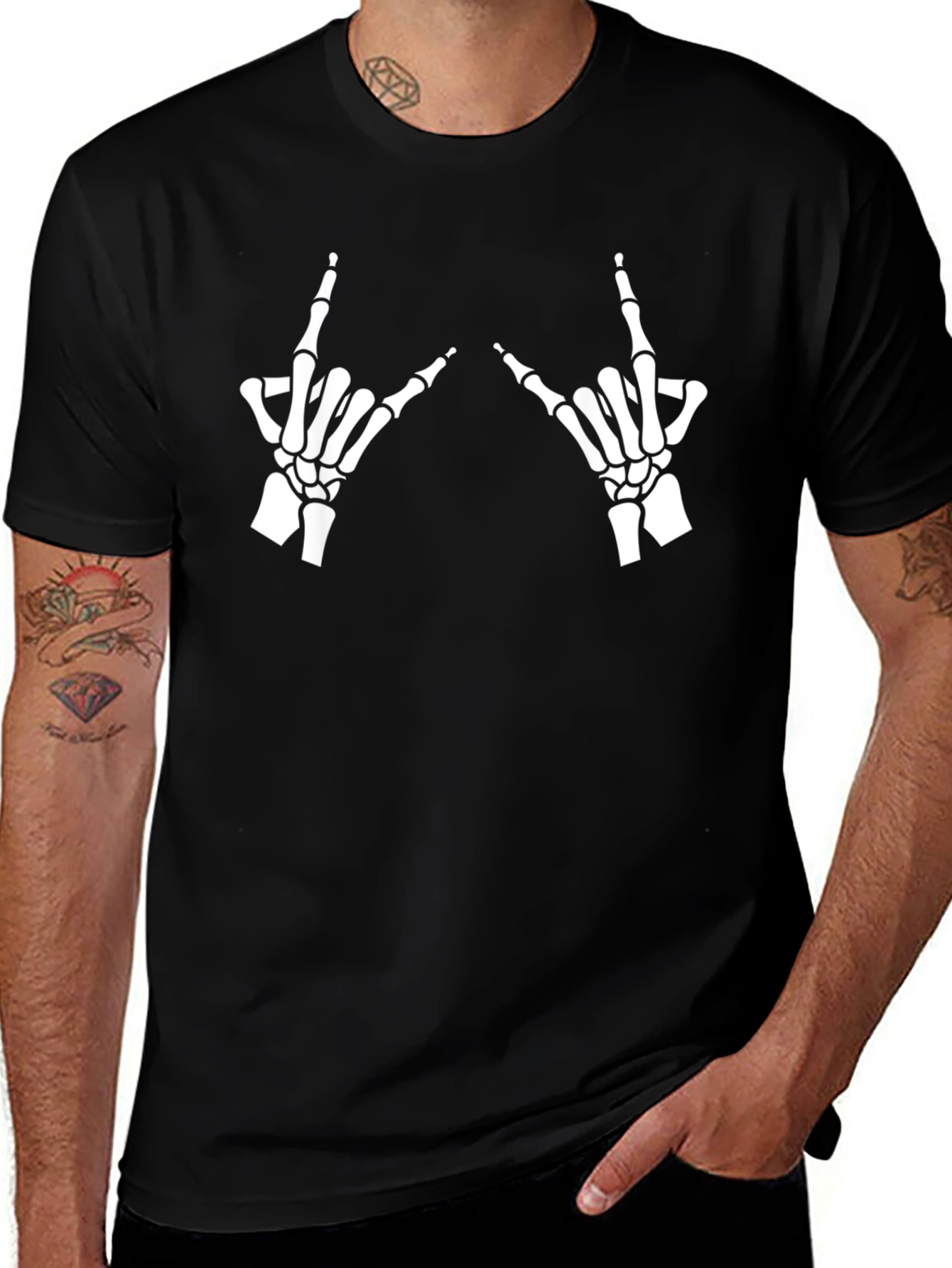 Variant 5 of Rock On Skeleton Hands Graphic Tee - Black