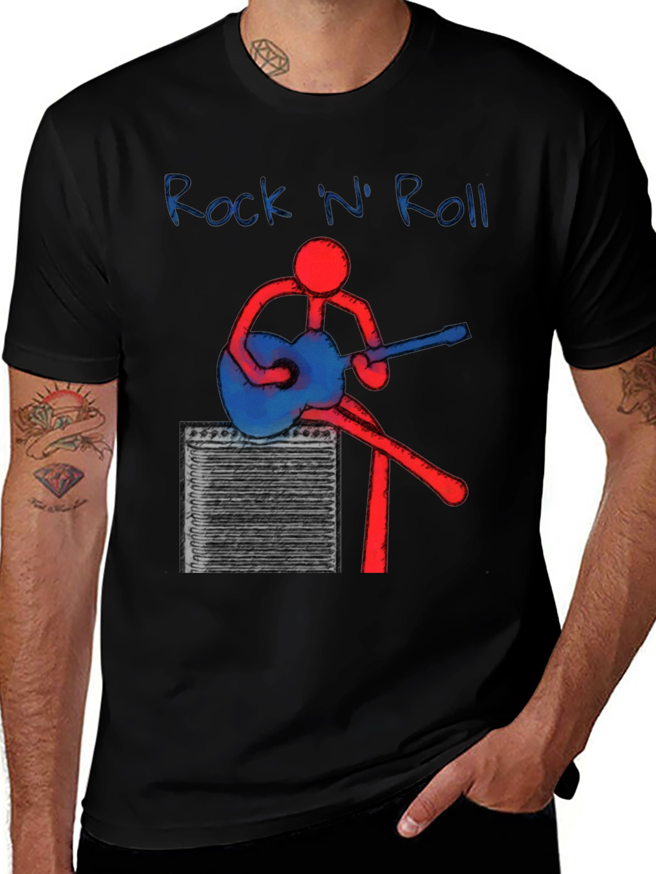 Variant 25 of Rock N' Roll Stick Figure Guitarist Black T-Shirt