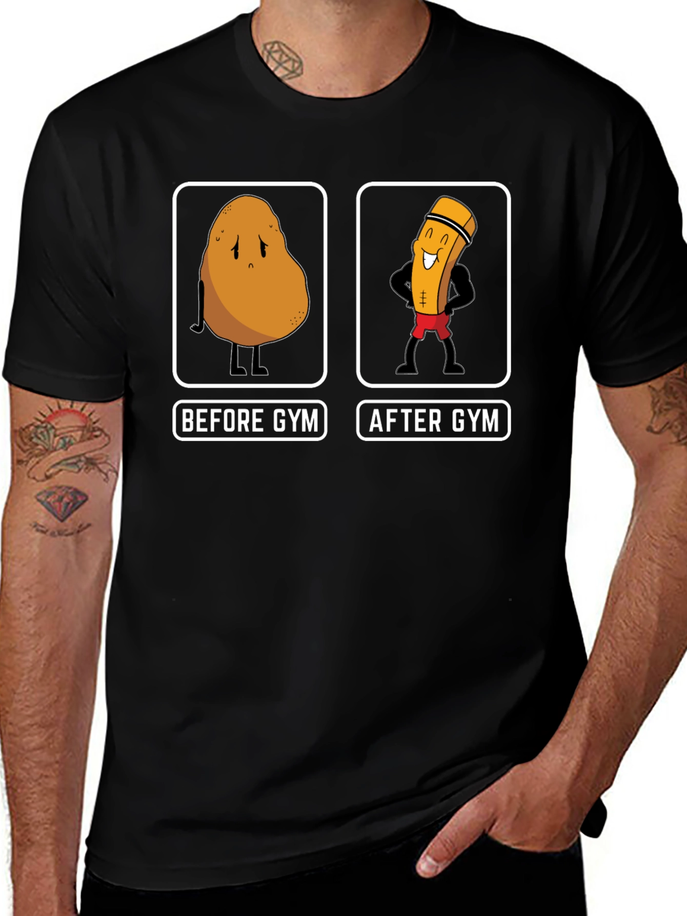 Black Gym Potato Funny Workout T-Shirt main image
