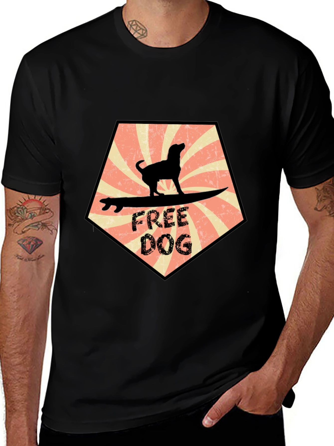 Variant 6 of Free Dog Surfing Graphic Tee - Black