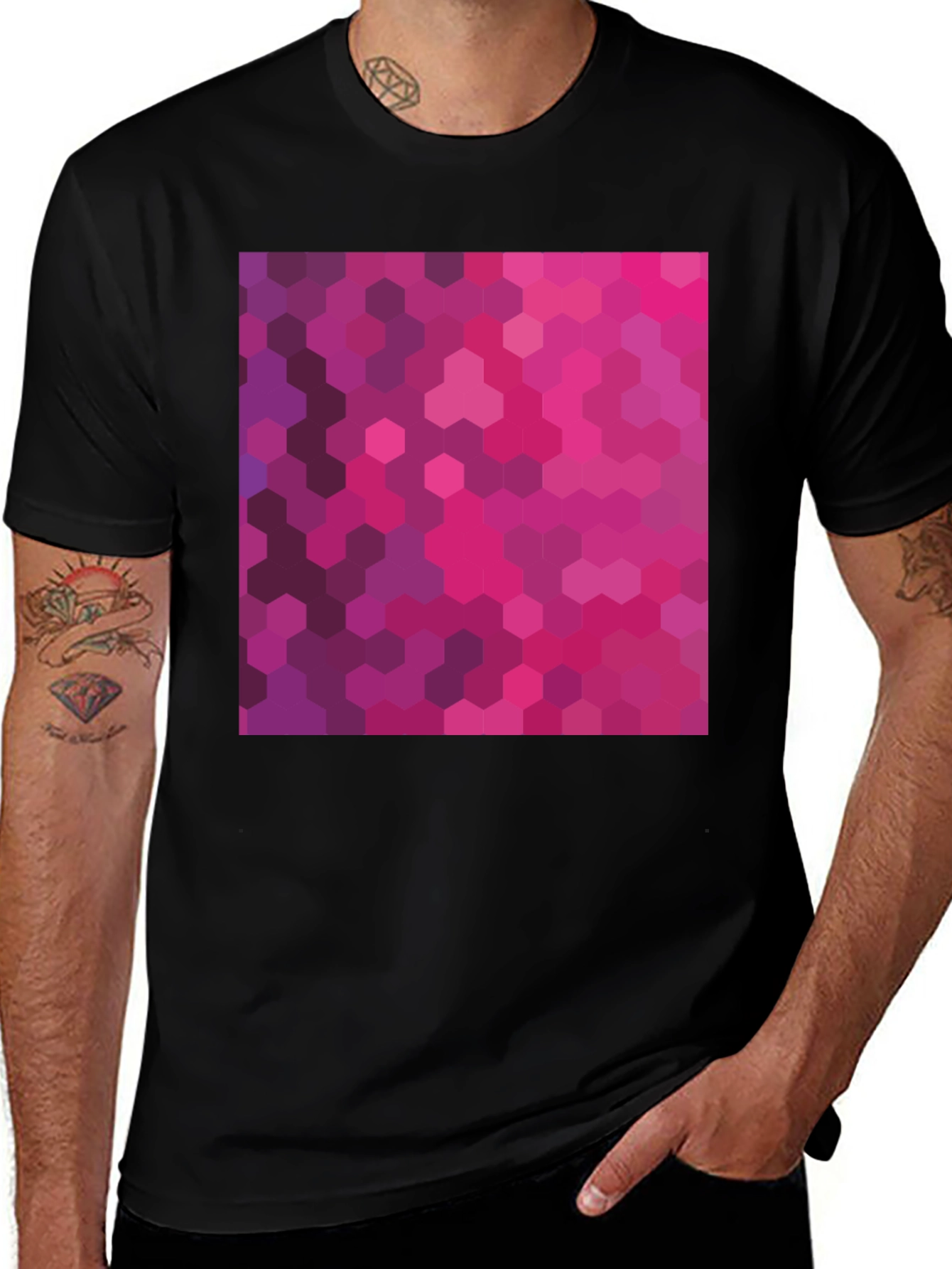 Variant 10 of Geometric Hexagon Pattern Black T-Shirt