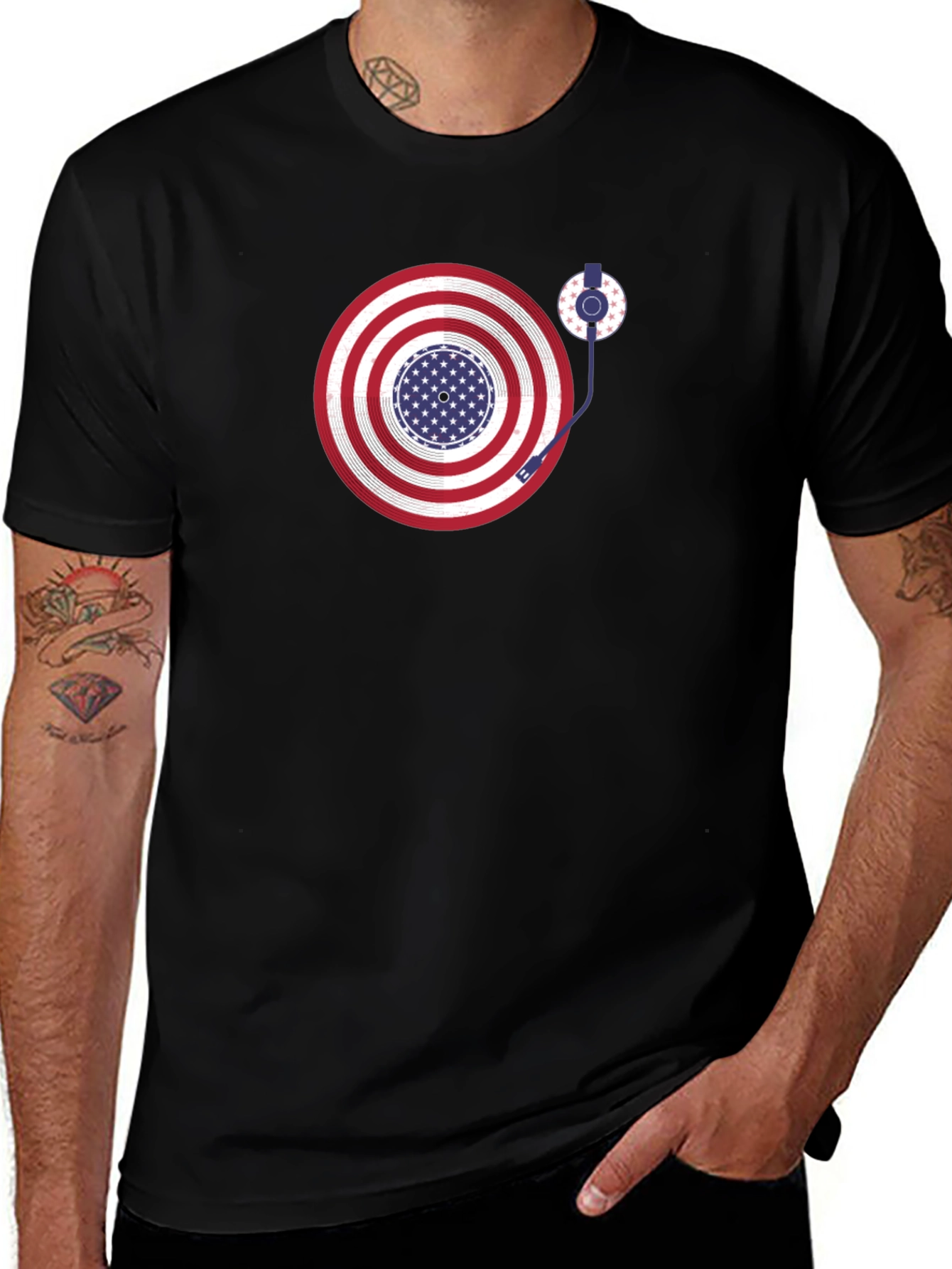 USA Flag Record Player Graphic T-Shirt