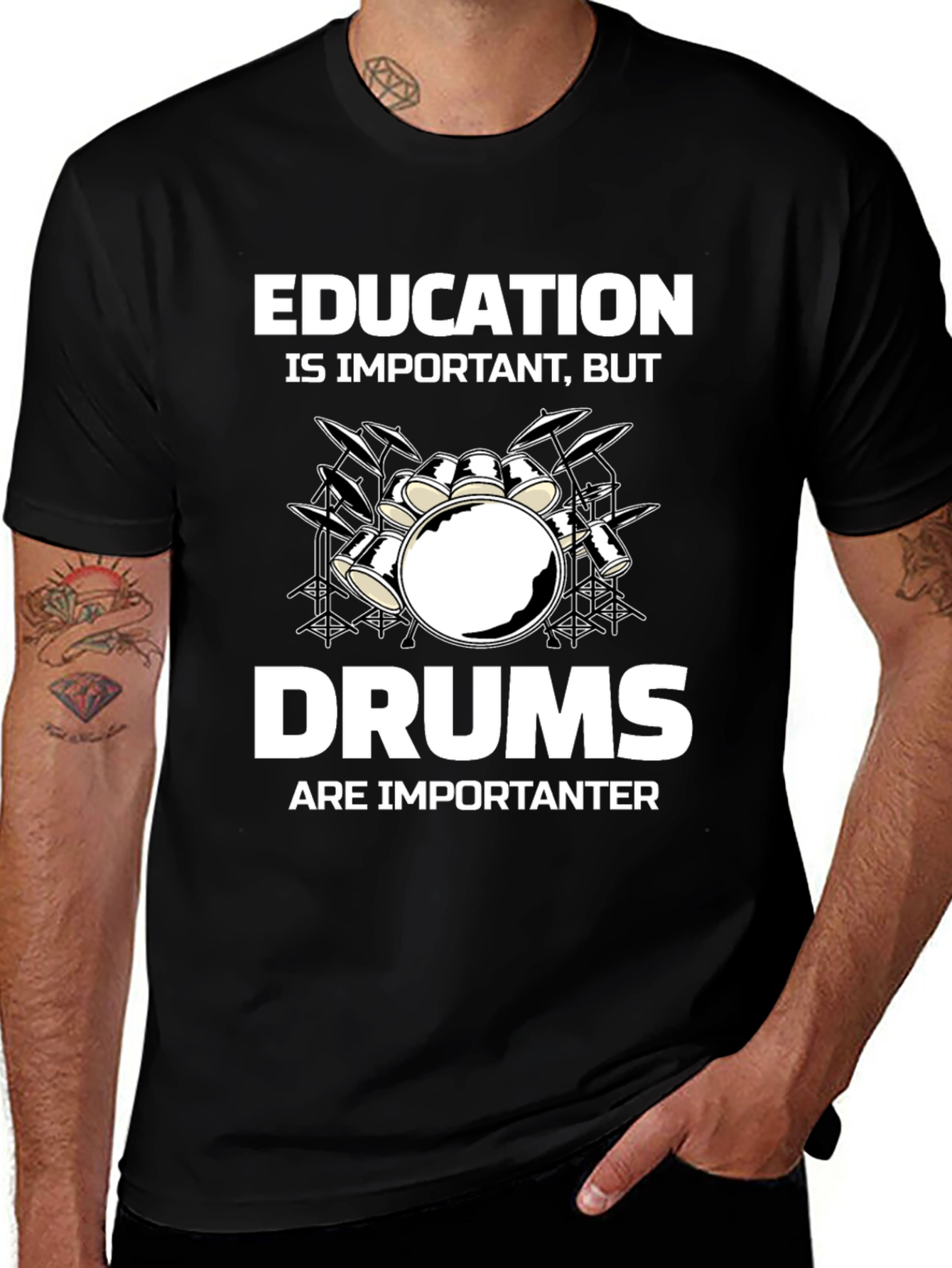 Variant 13 of Funny Drummer T-Shirt Education Important Drums