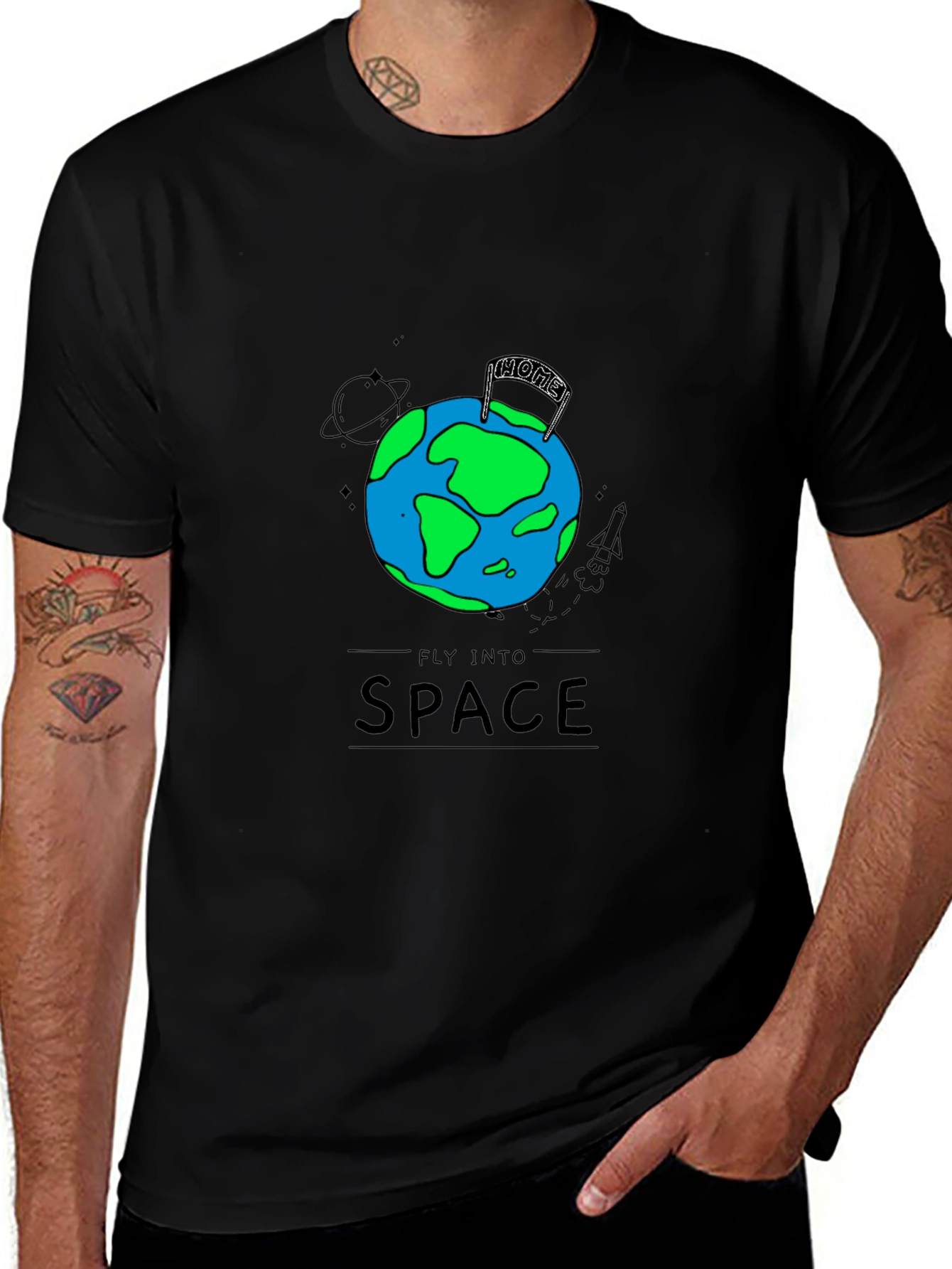 Variant 5 of Fly into Space Black Graphic Tee