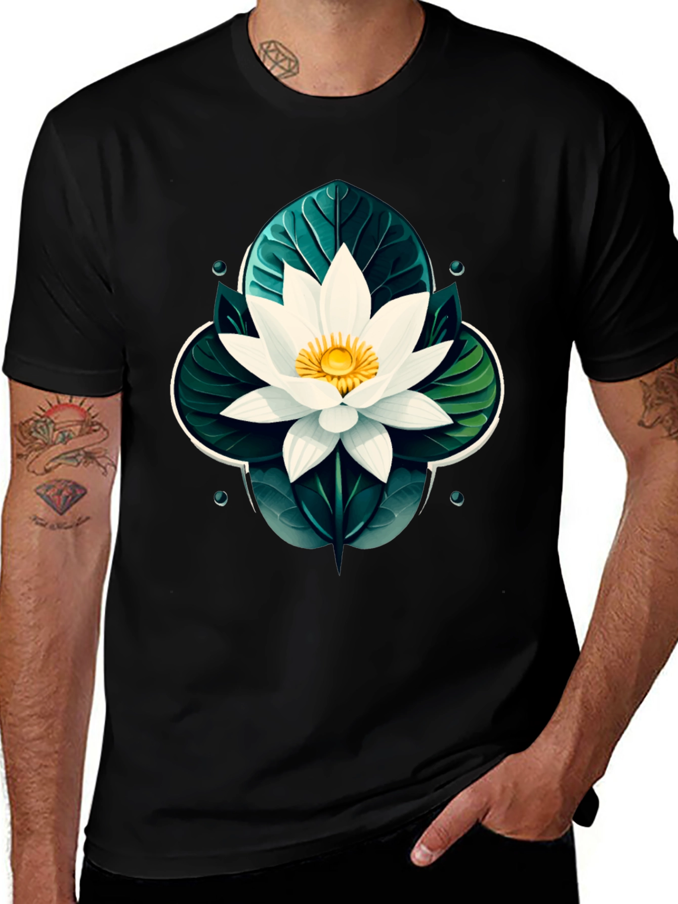 Variant 5 of Lotus Flower Graphic Black T-Shirt