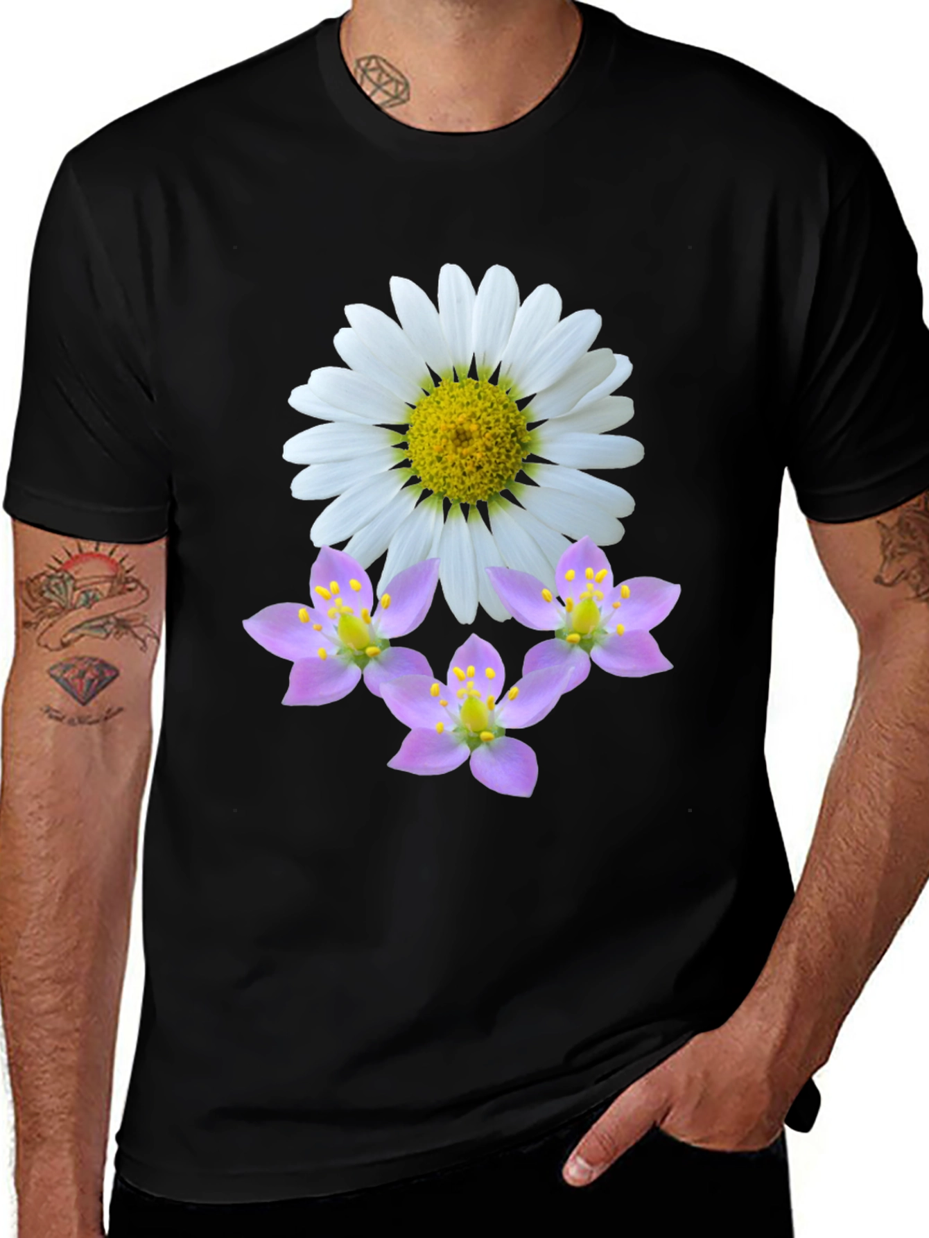 Variant 16 of Floral Graphic T-Shirt - Daisy and Lilac Blossoms