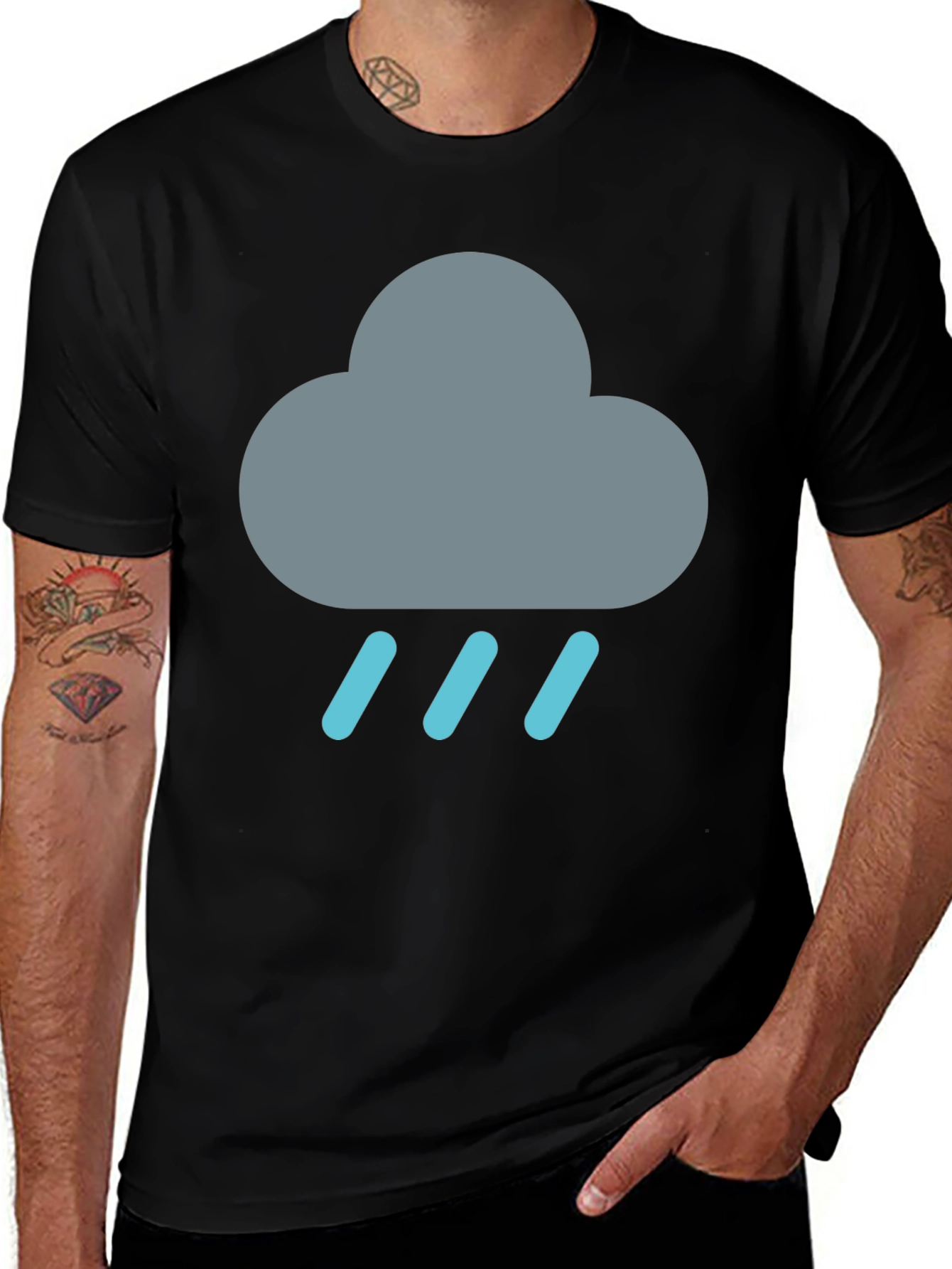 Rainy Cloud Graphic Tee - Black Cotton T-Shirt