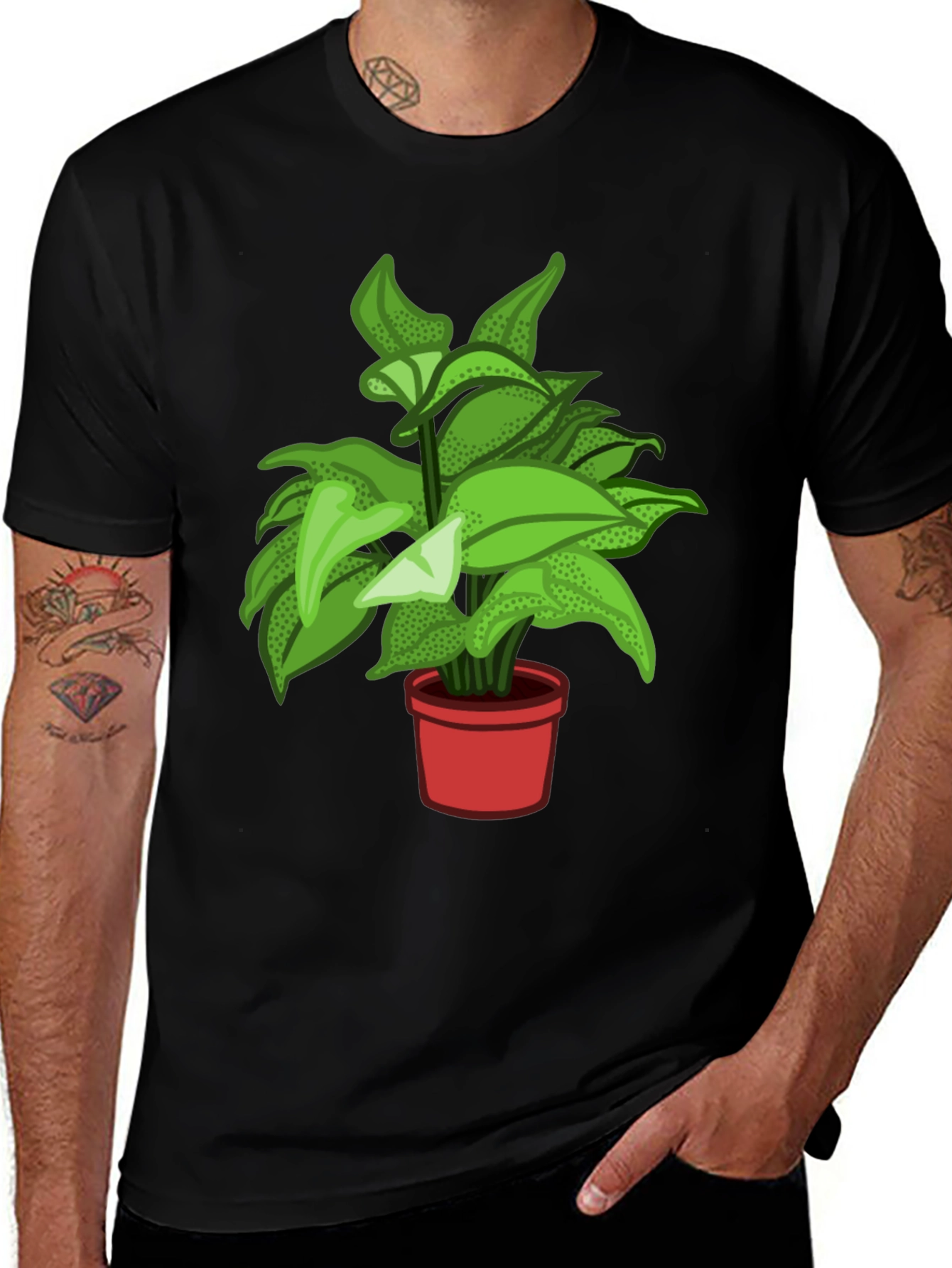 Variant 16 of Plant Graphic T-Shirt - Trendy Black Tee