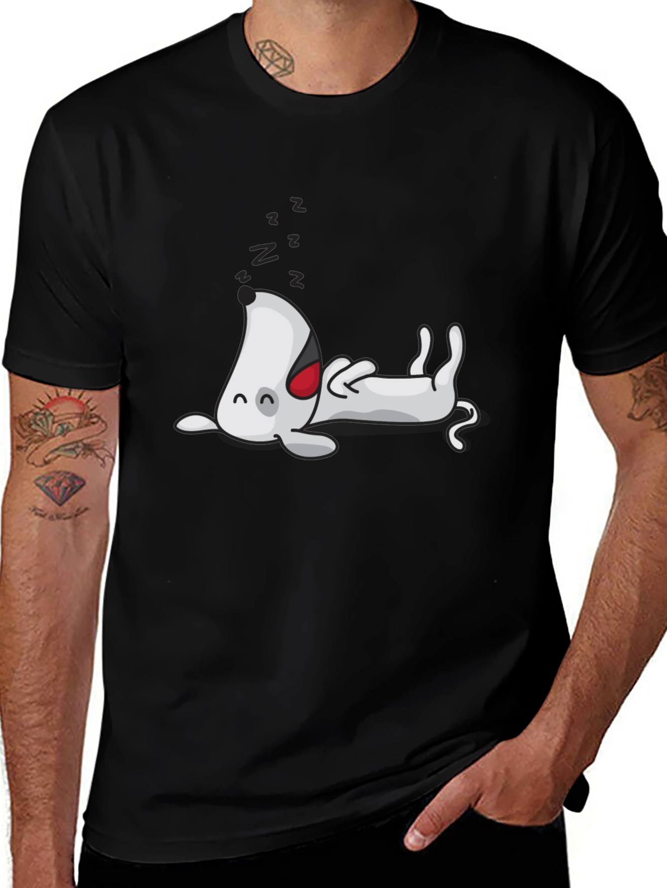 Variant 11 of Men's Black T-Shirt - Sleeping Dog Graphic Tee