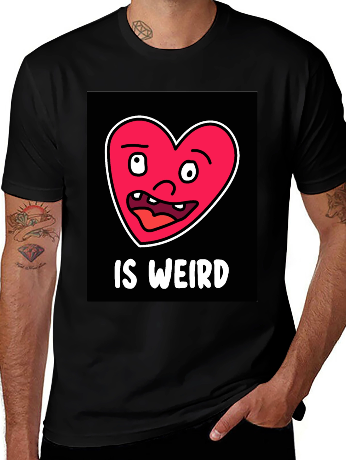 Variant 6 of Funny Weird Heart T-Shirt - Black Cotton Tee