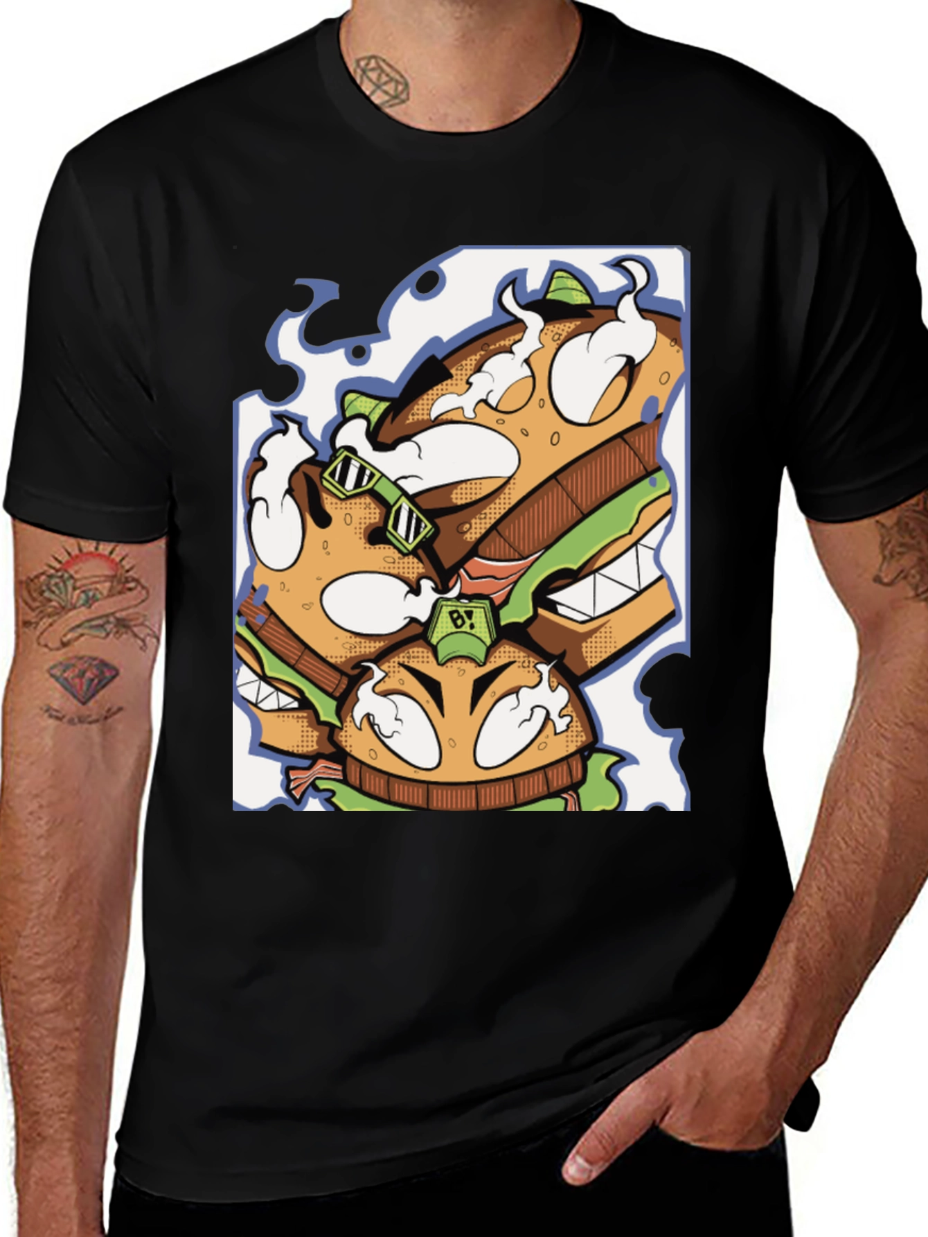 Variant 21 of Burger Graphic Black T-Shirt