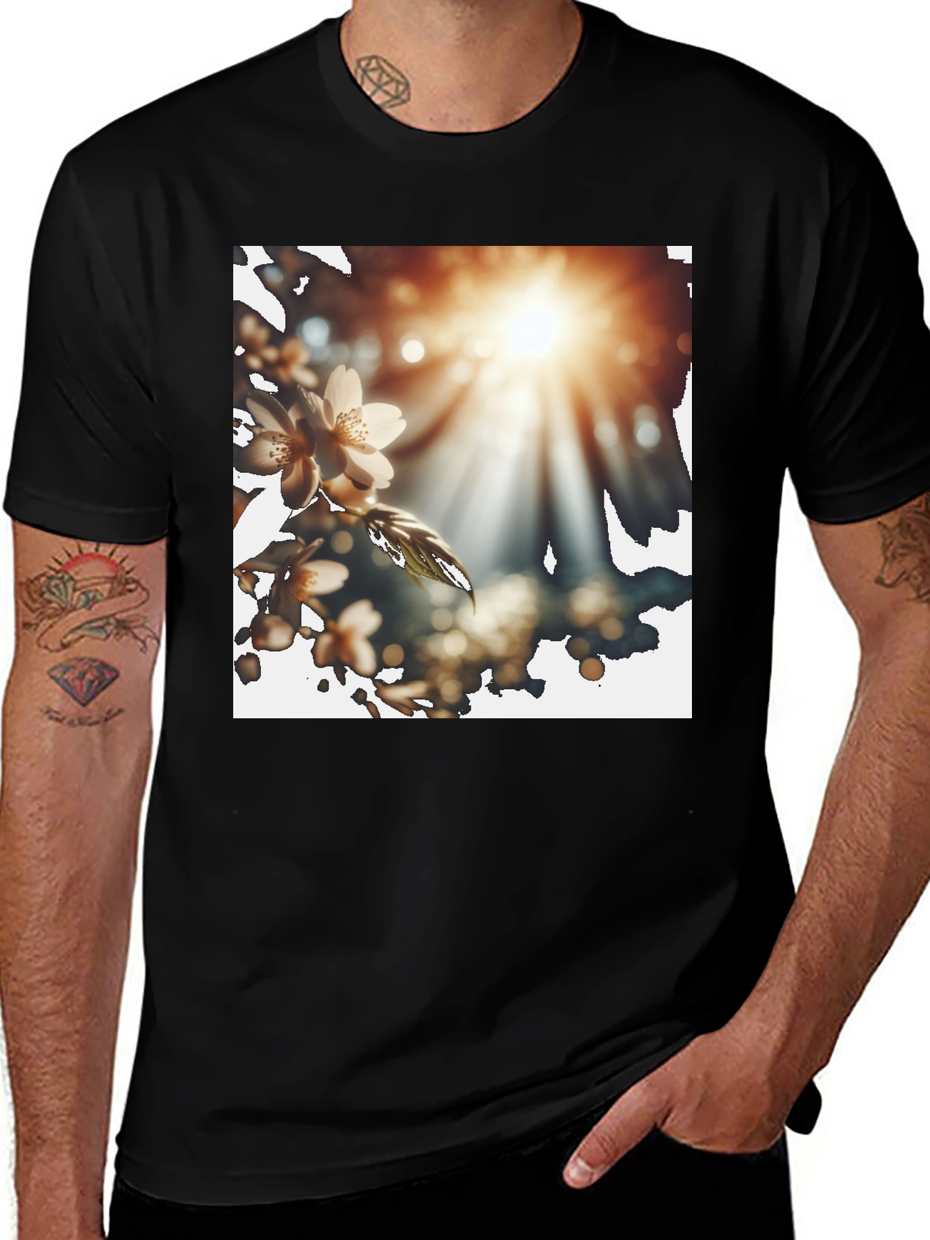 Variant 6 of Floral Sunlight Graphic Tee - Black Cotton T-Shirt