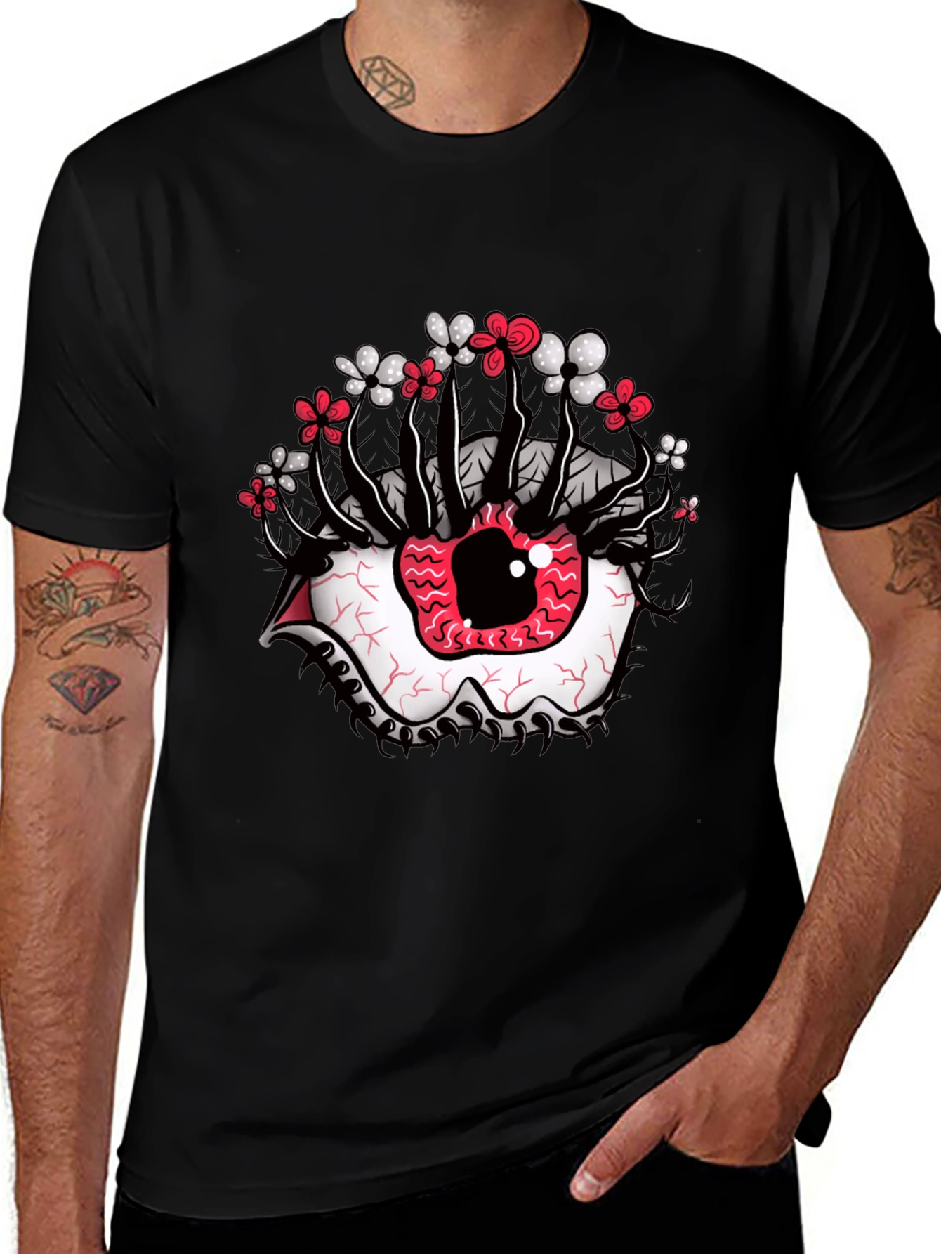 Variant 17 of Floral Eyeball Graphic Tee - Unique Eye Catching Design