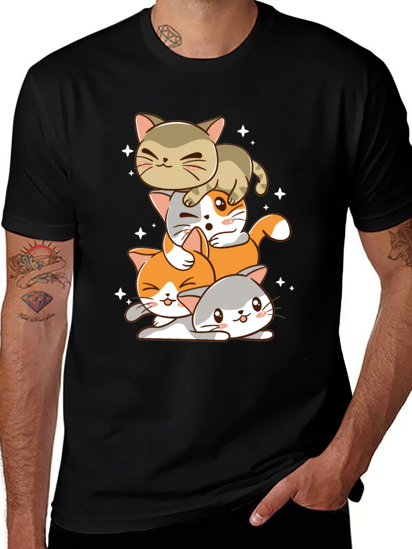 Variant 19 of Cute Stacked Cats Graphic Tee
