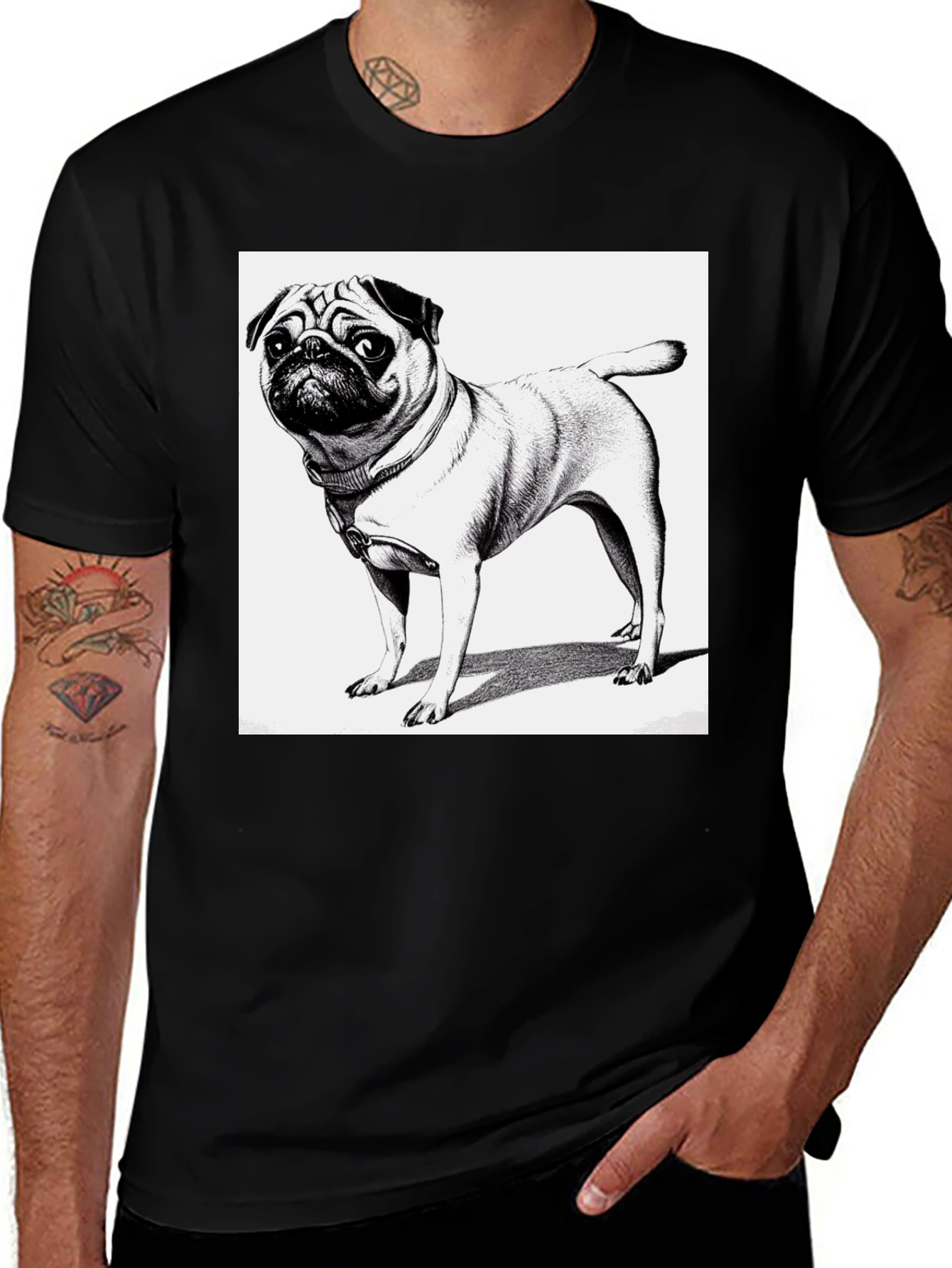 Variant 6 of Pug Dog Print Black T-Shirt