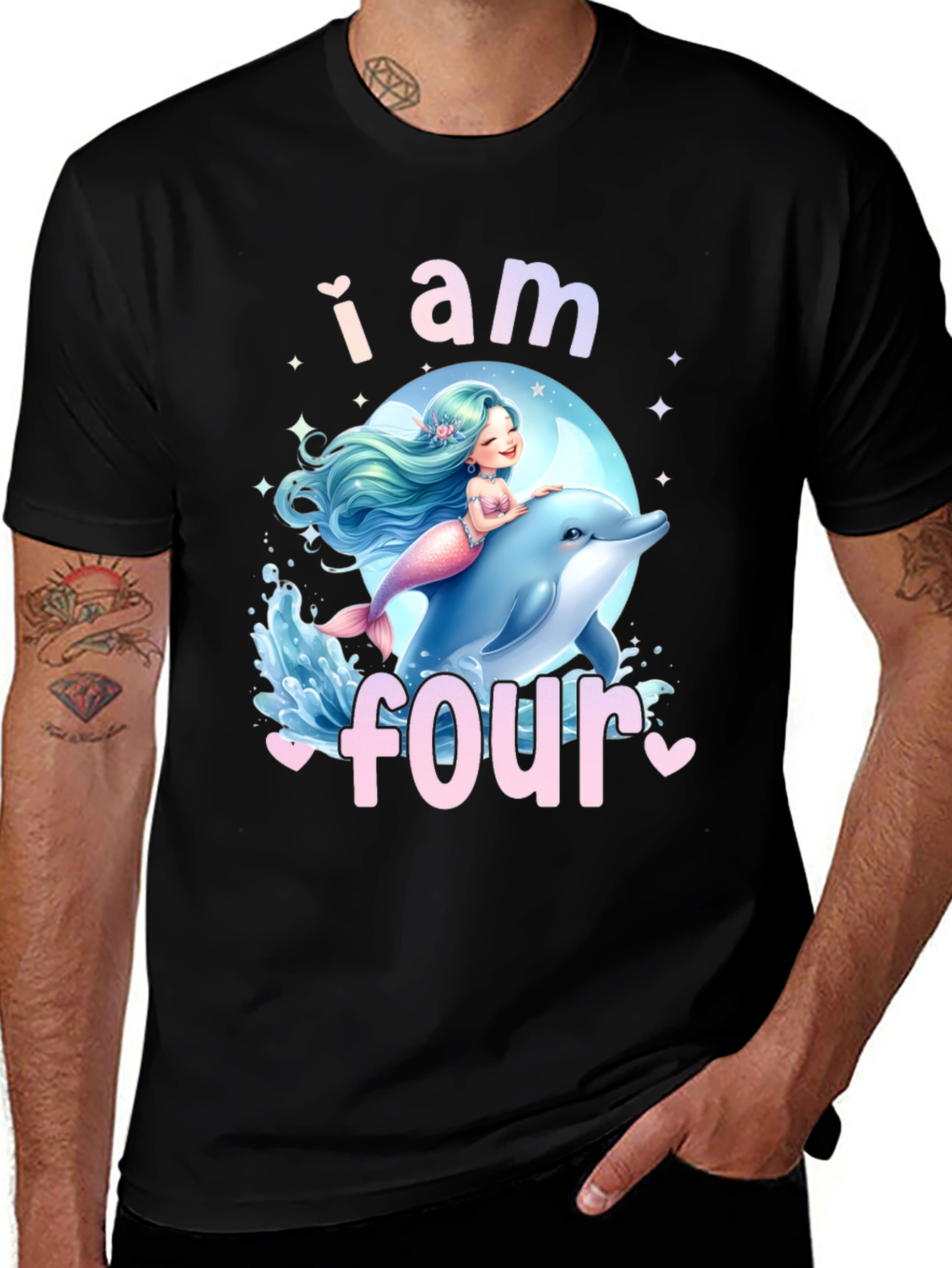 Variant 29 of Mermaid Dolphin Birthday T-Shirt - "I am Four"