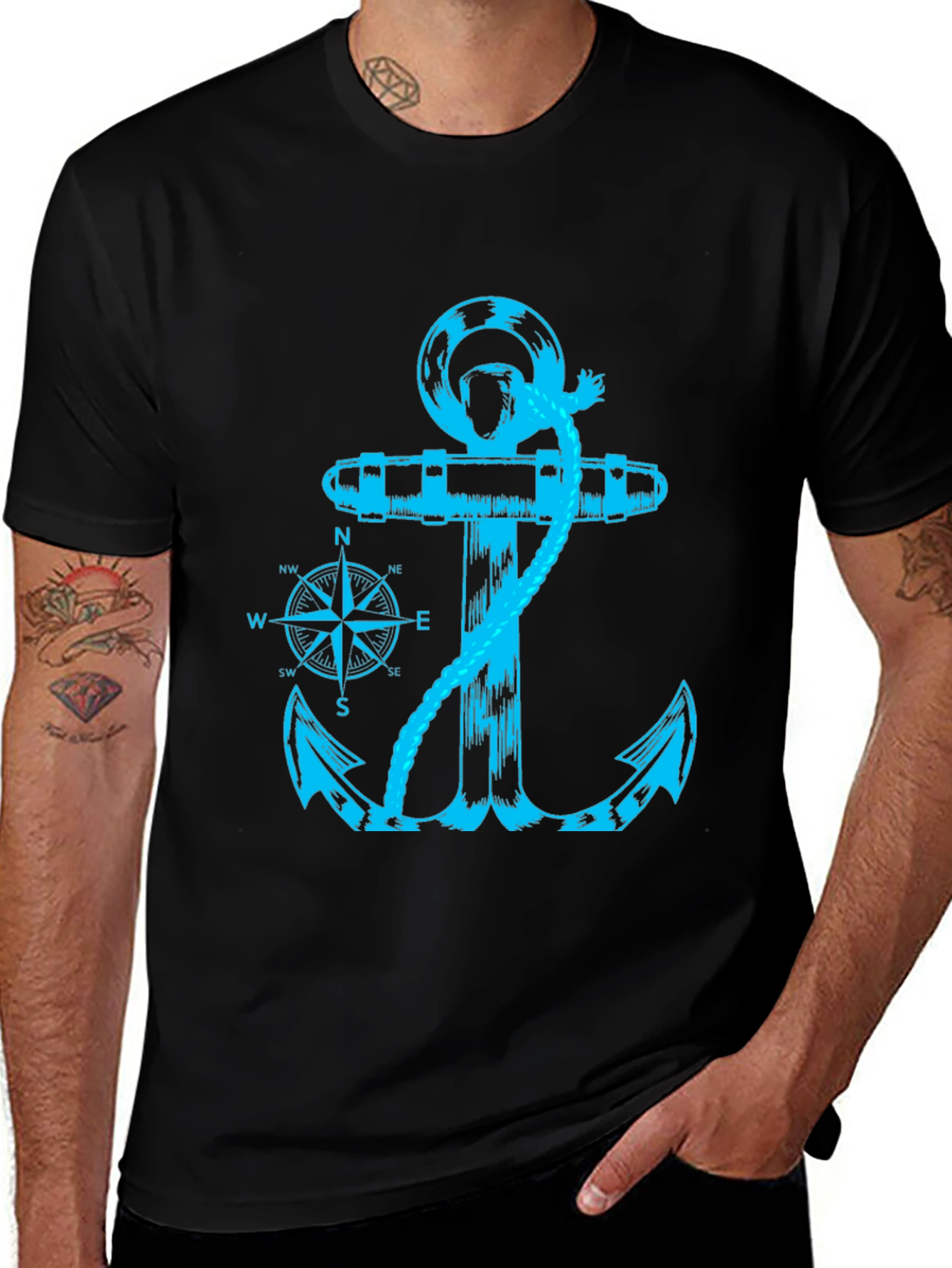 Variant 30 of Nautical Anchor Compass Graphic Print Tee