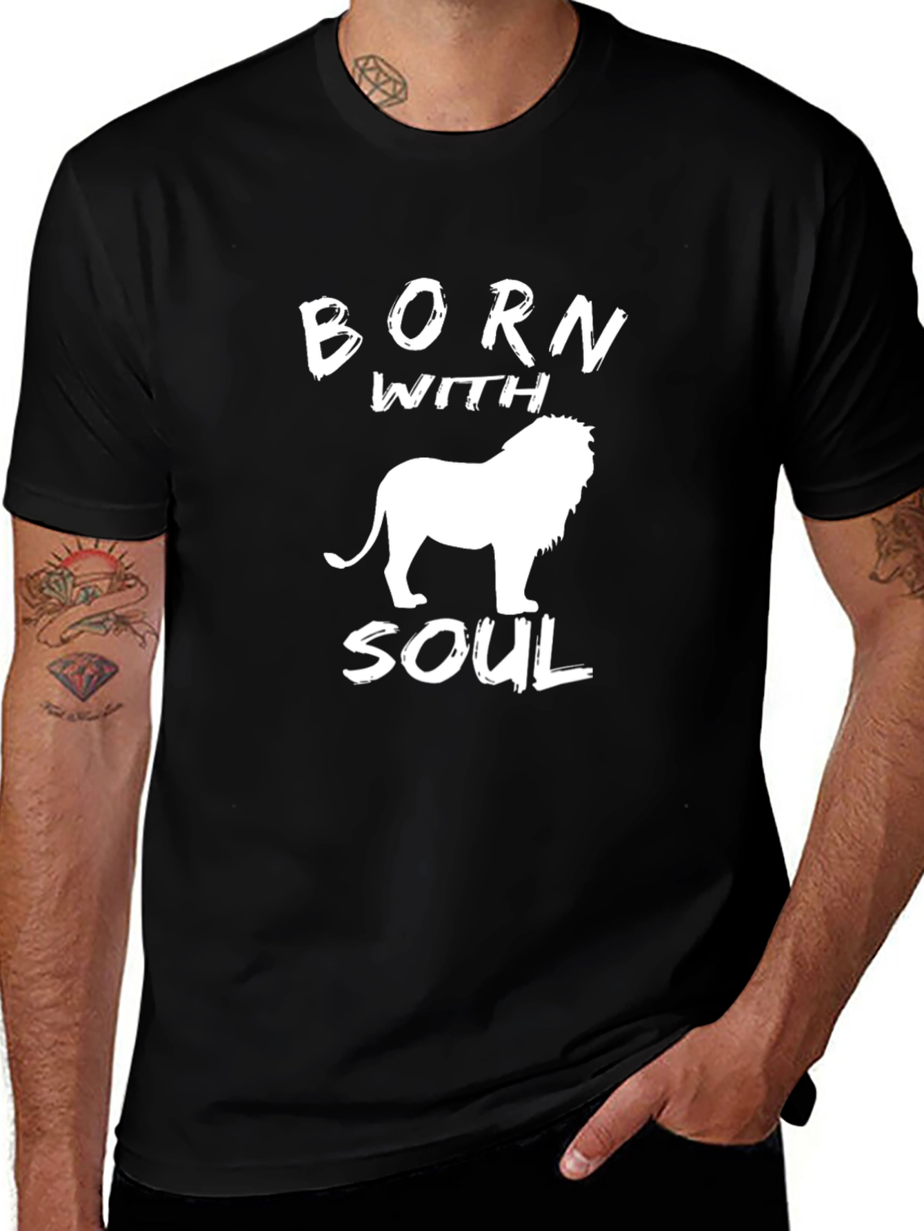 Variant 29 of Born With Soul Graphic T-Shirt - Lion Design