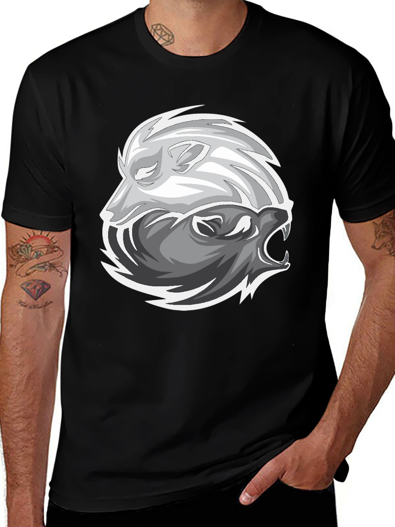 Yin Yang Wolf Graphic Tee - Black