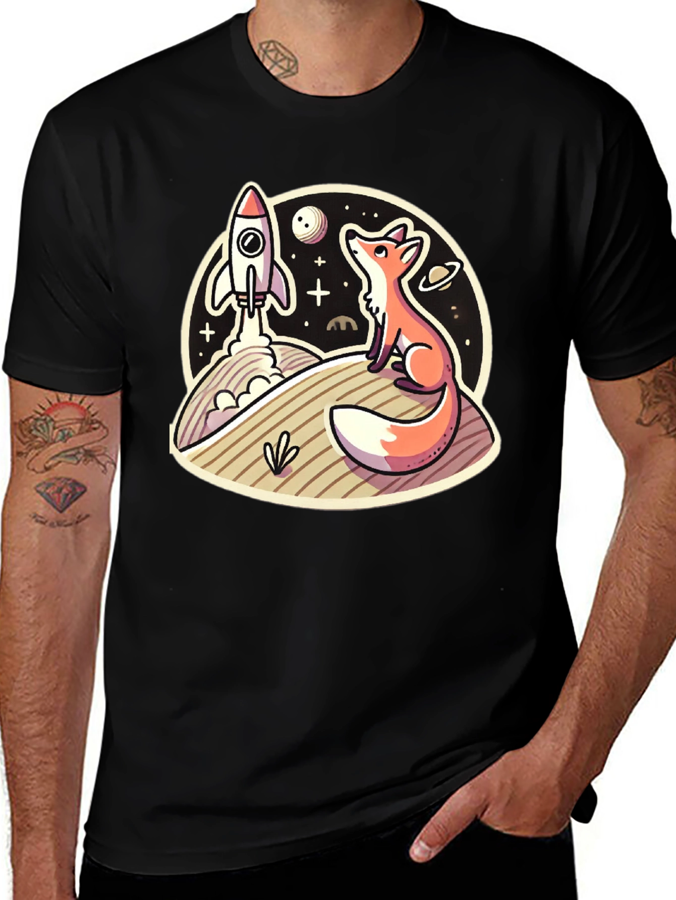 Variant 5 of Fox & Rocket Launch T-Shirt - Space Adventure Design