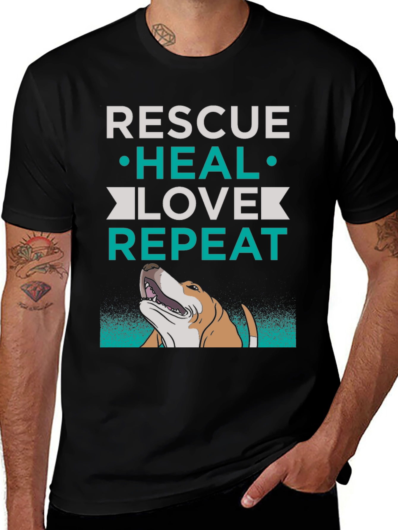 Variant 6 of Rescue Heal Love Repeat Dog Graphic T-Shirt