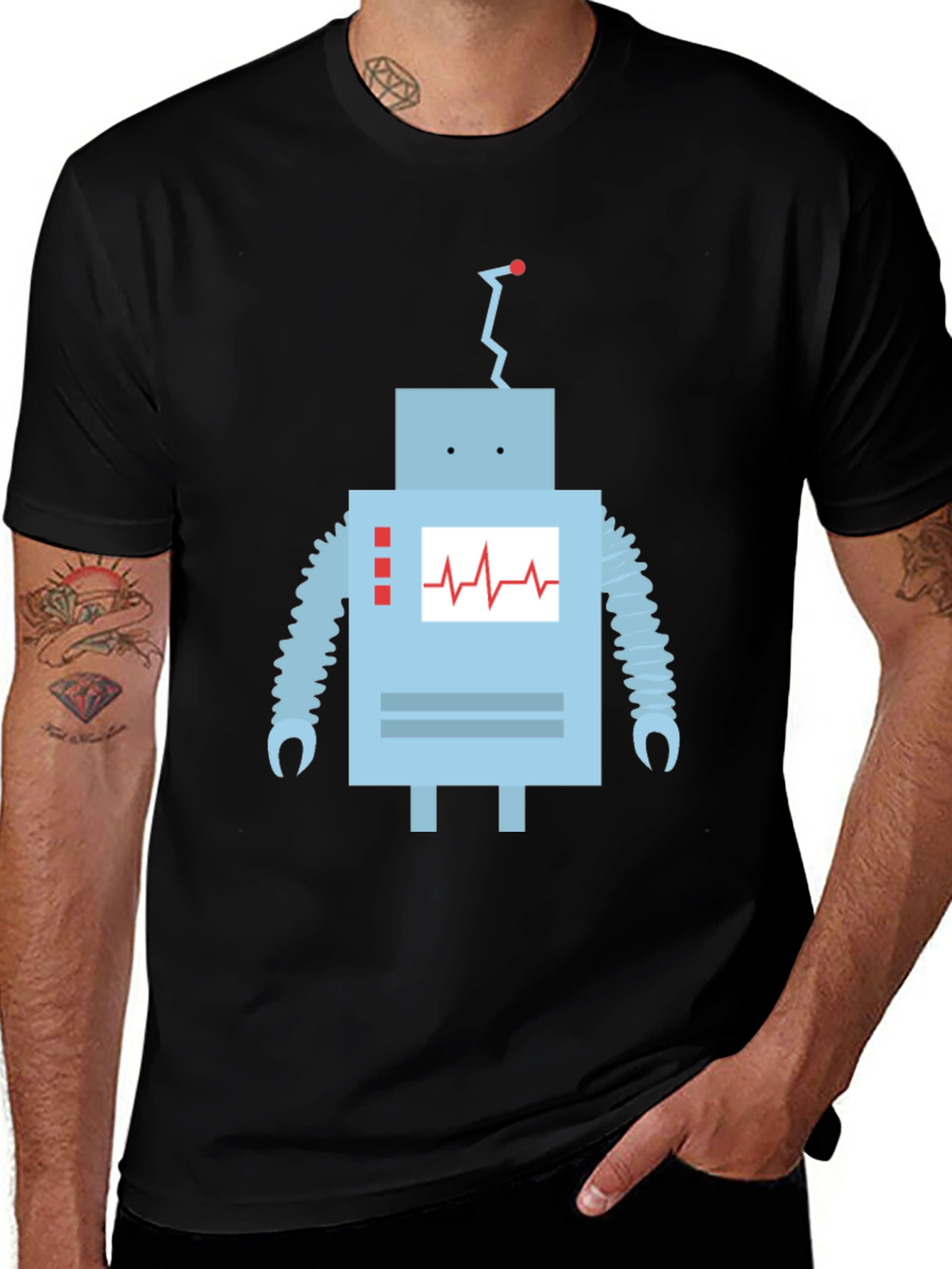 Variant 15 of Robot Graphic T-Shirt - Black Cotton Blend Tee