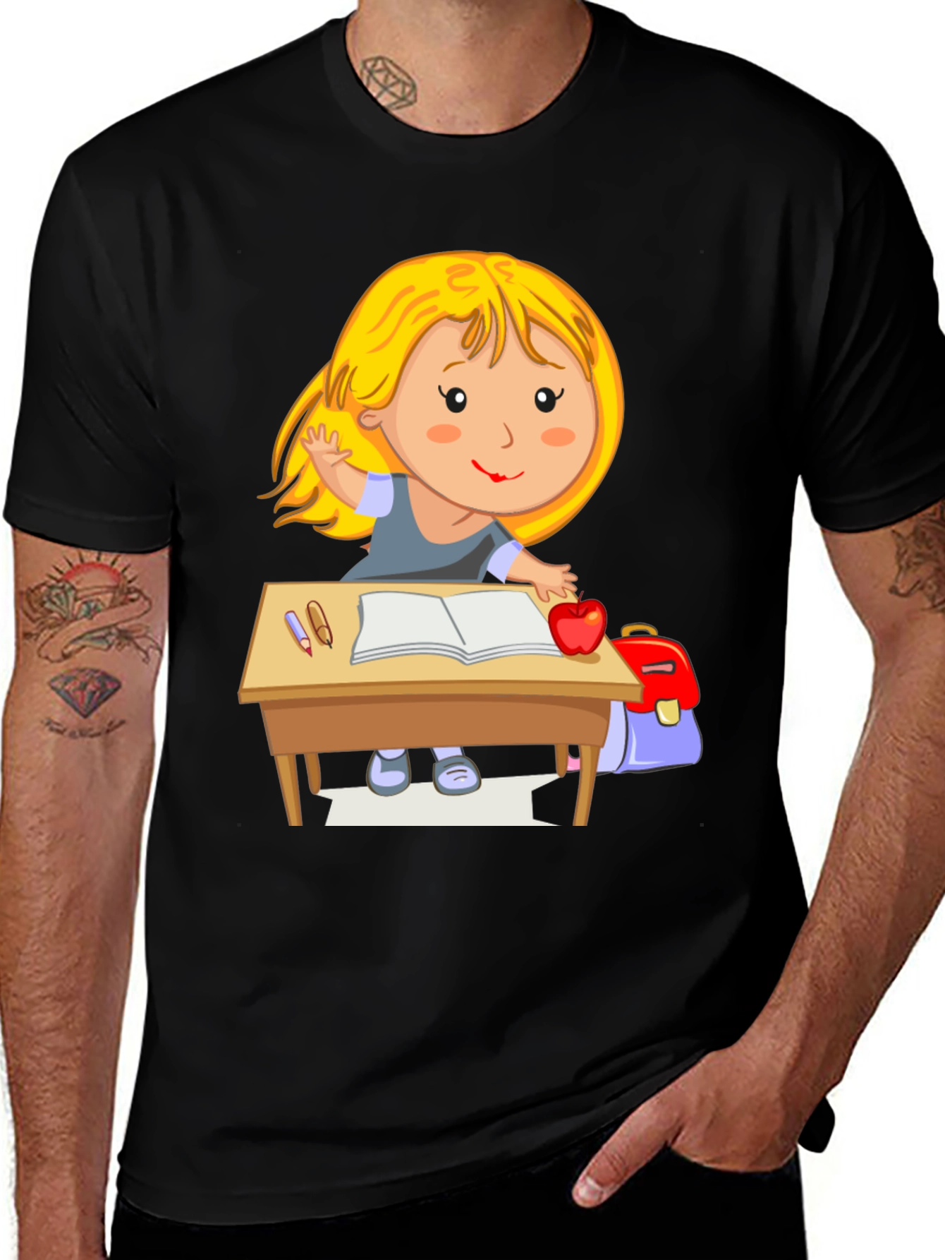 Cute Cartoon Girl at Desk Graphic Tee