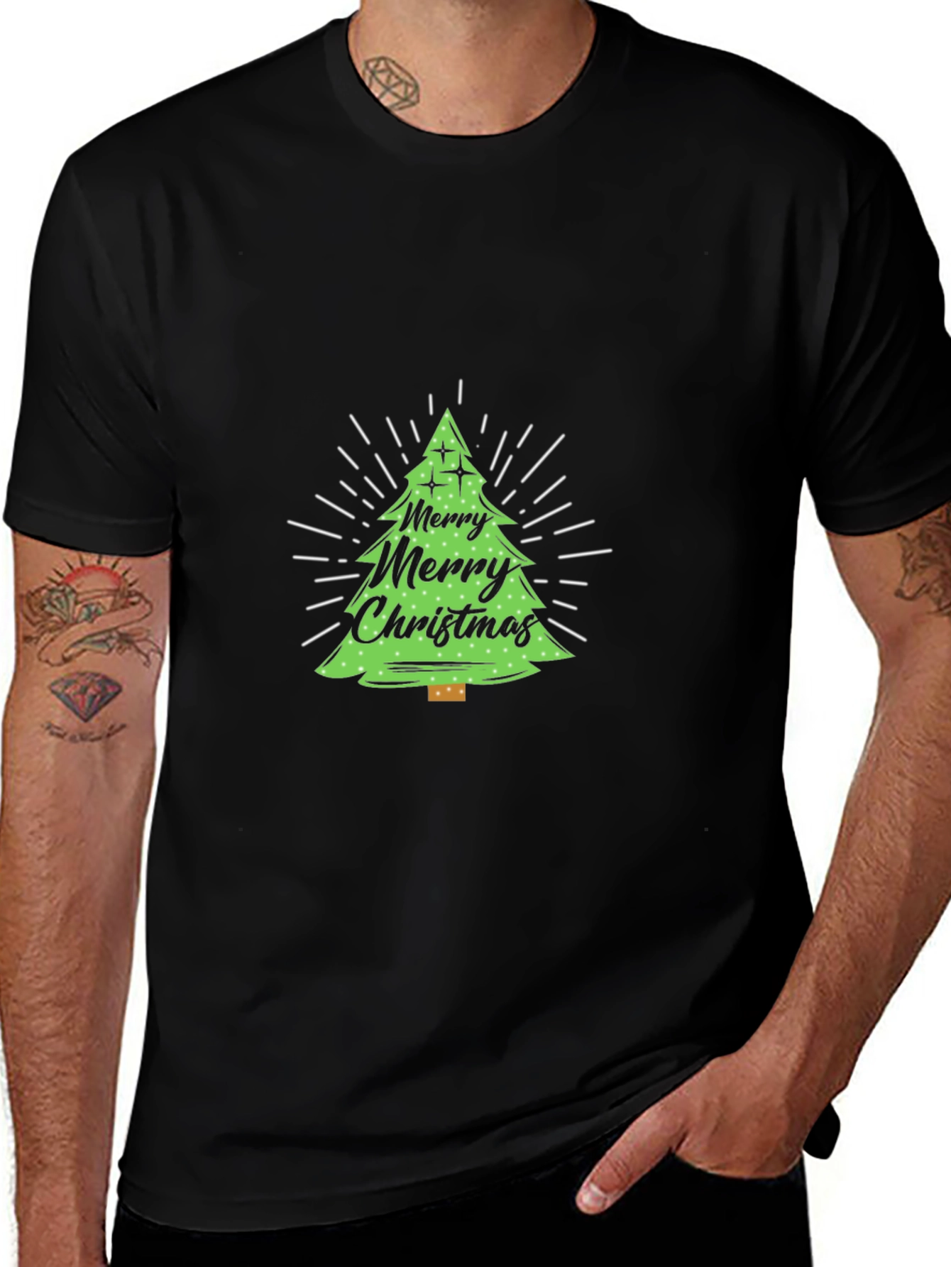 Festive Christmas Tree Graphic Tee - Black